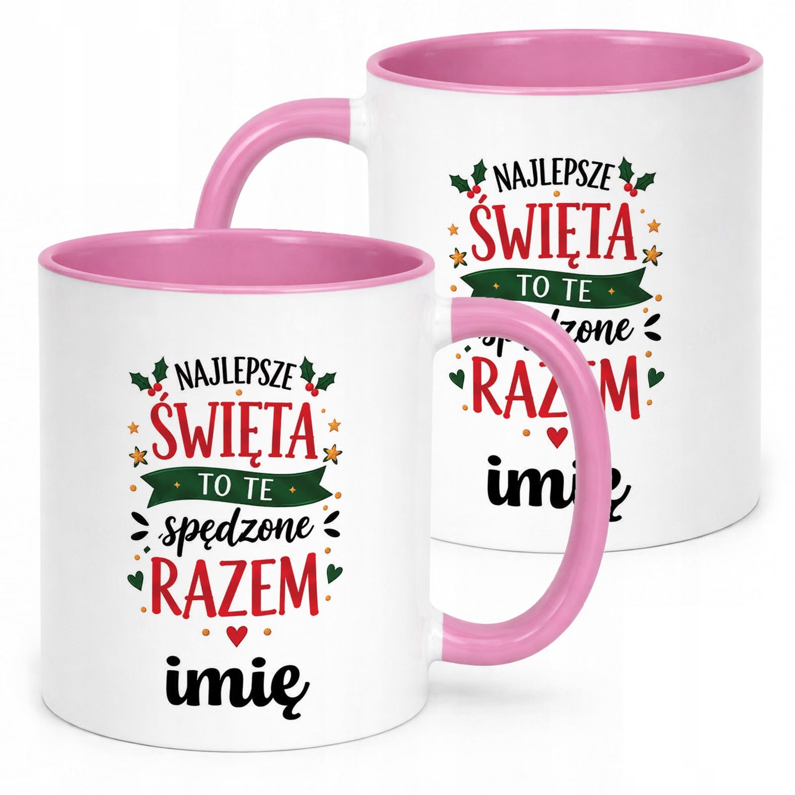 Kubek Różowy Personalizowany z Nadrukiem Boże Narodzenie Święta Prezent