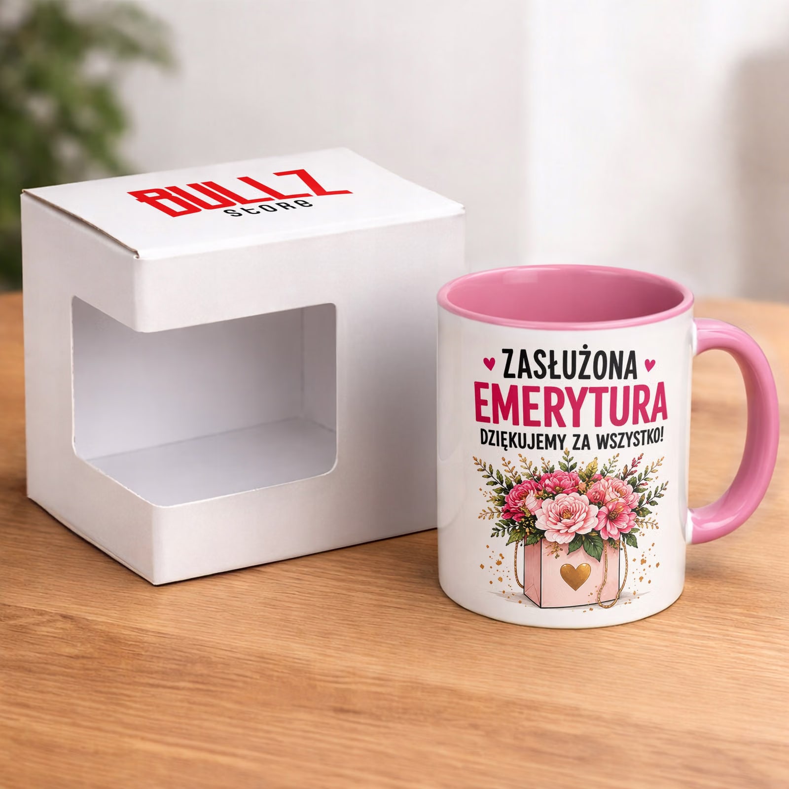 Kubek Różowy z nadrukiem Emerytura Dla Emerytki Upominek Prezent
