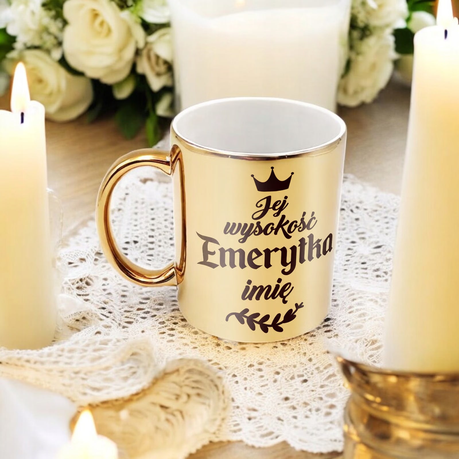 Złoty Kubek ceramiczny Personalizowany z okazji Emerytury Dla Emerytki