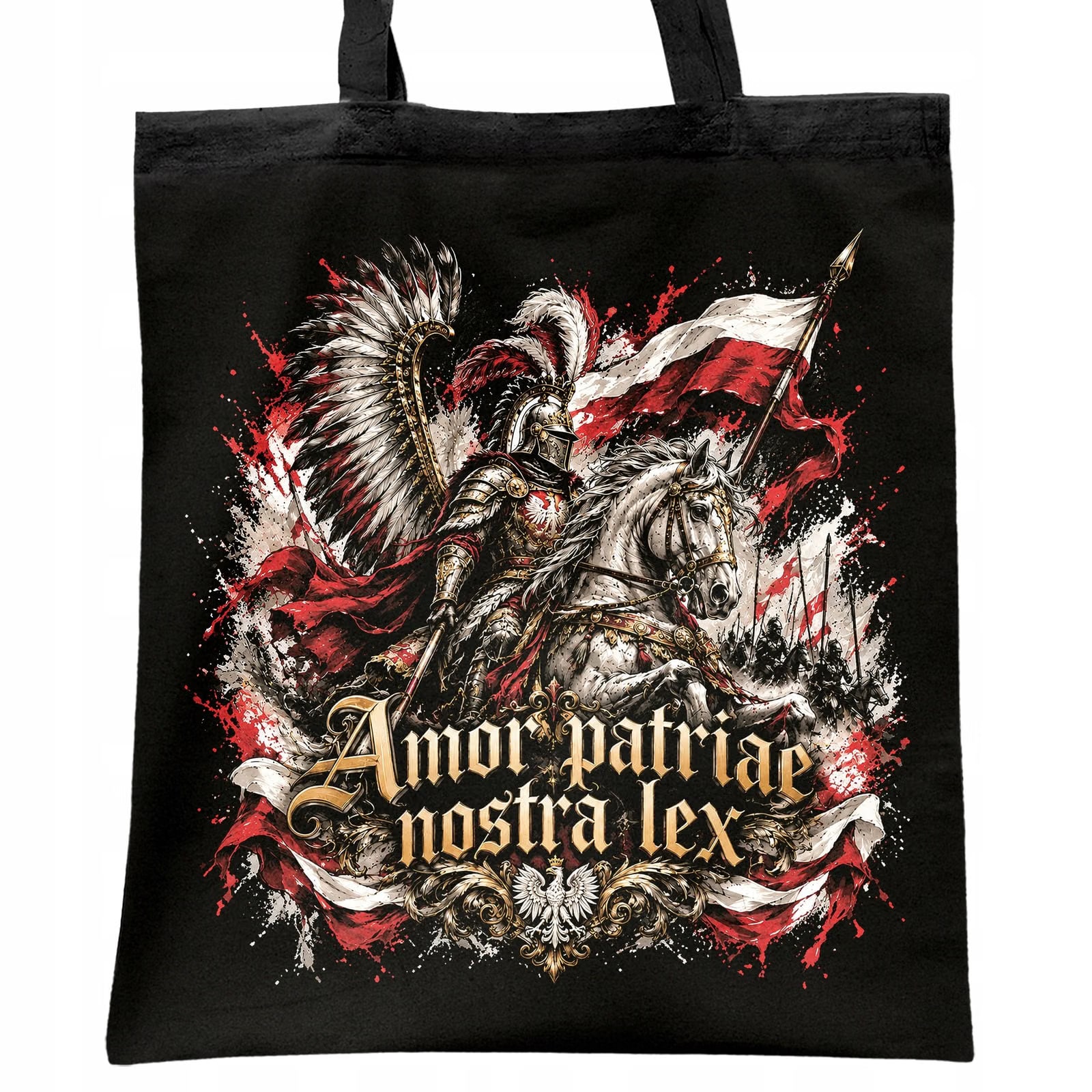 Torba shopper czarna patriotyczna święto niepodległości z nadrukiem