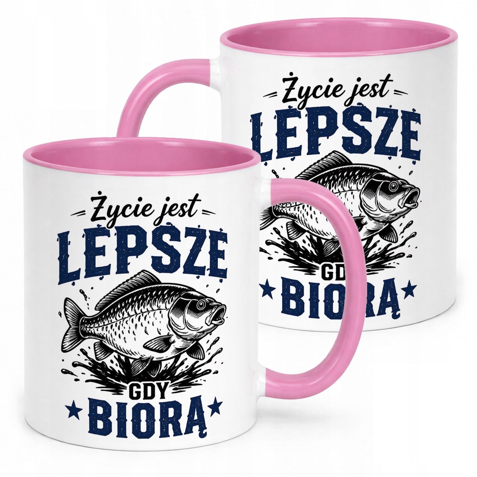 Różowy Kubek z nadrukiem Dla Wędkarza Rybaka Upominek Prezent
