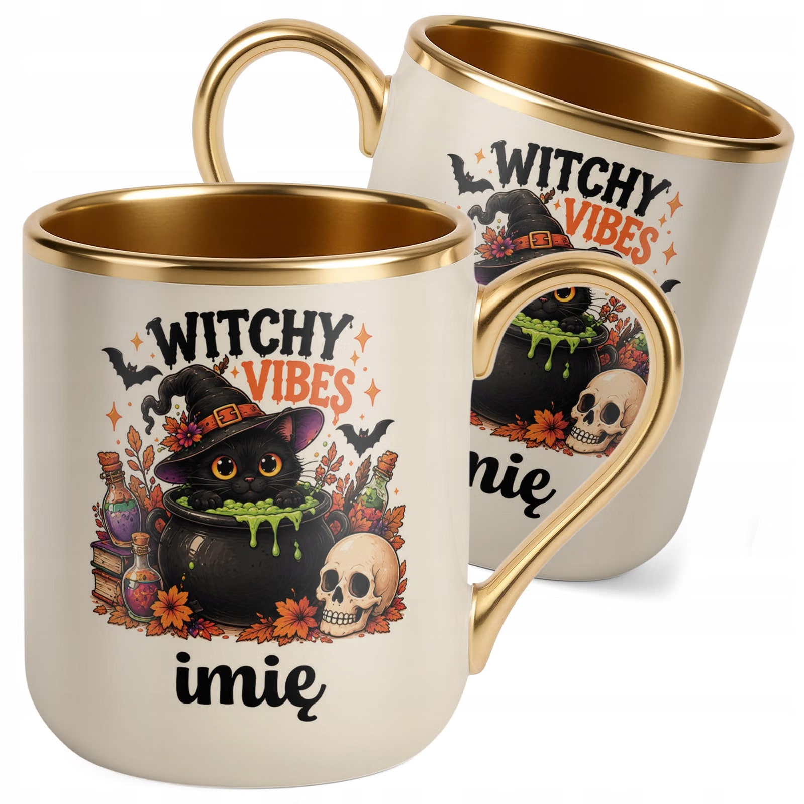 Kubek Personalizowany Premium Złoty Ecru z Nadrukiem Halloween