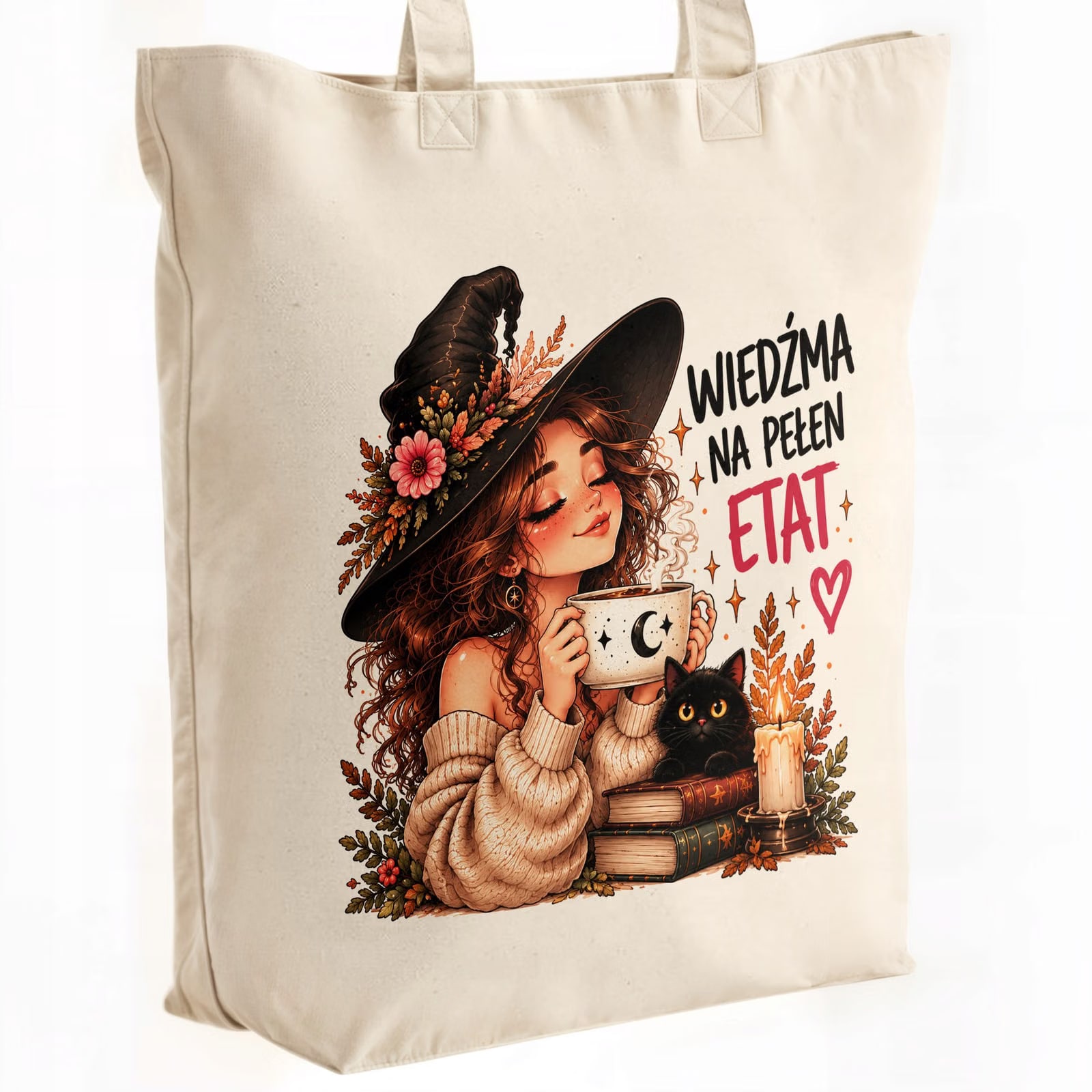 Torba shopper bawełniana premium czarownica kobieta na zakupy