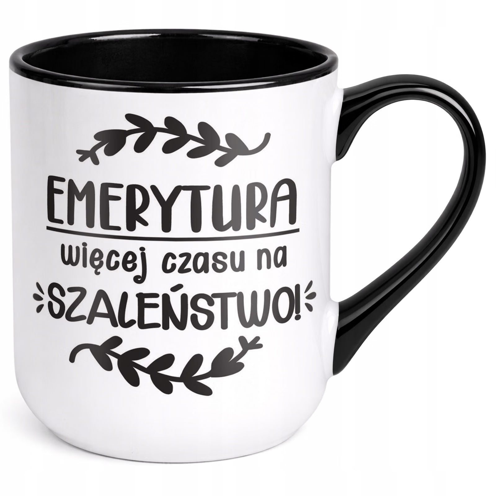 Kubek z nadrukiem Premium Czarny Emerytura Dla Emeryta Upominek Prezent
