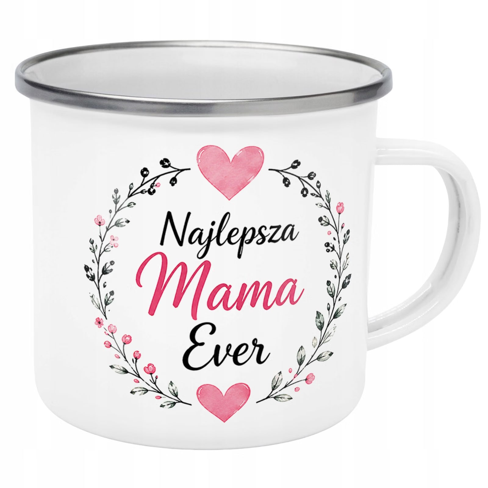 Kubek Emaliowany dla mamy Dzień Matki mały z z Nadrukiem Biały Metalowy
