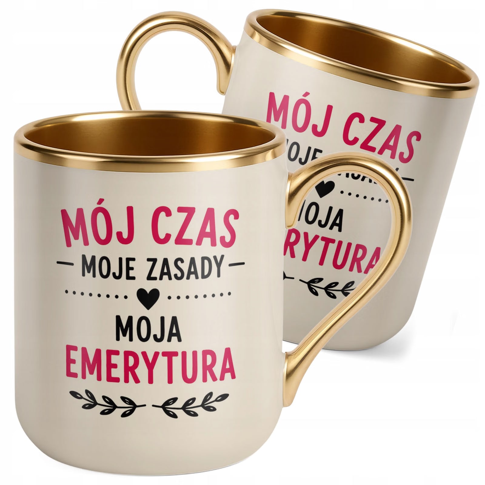 Kubek z nadrukiem Premium Złoty Ecru Emerytura Dla Emerytki Prezent