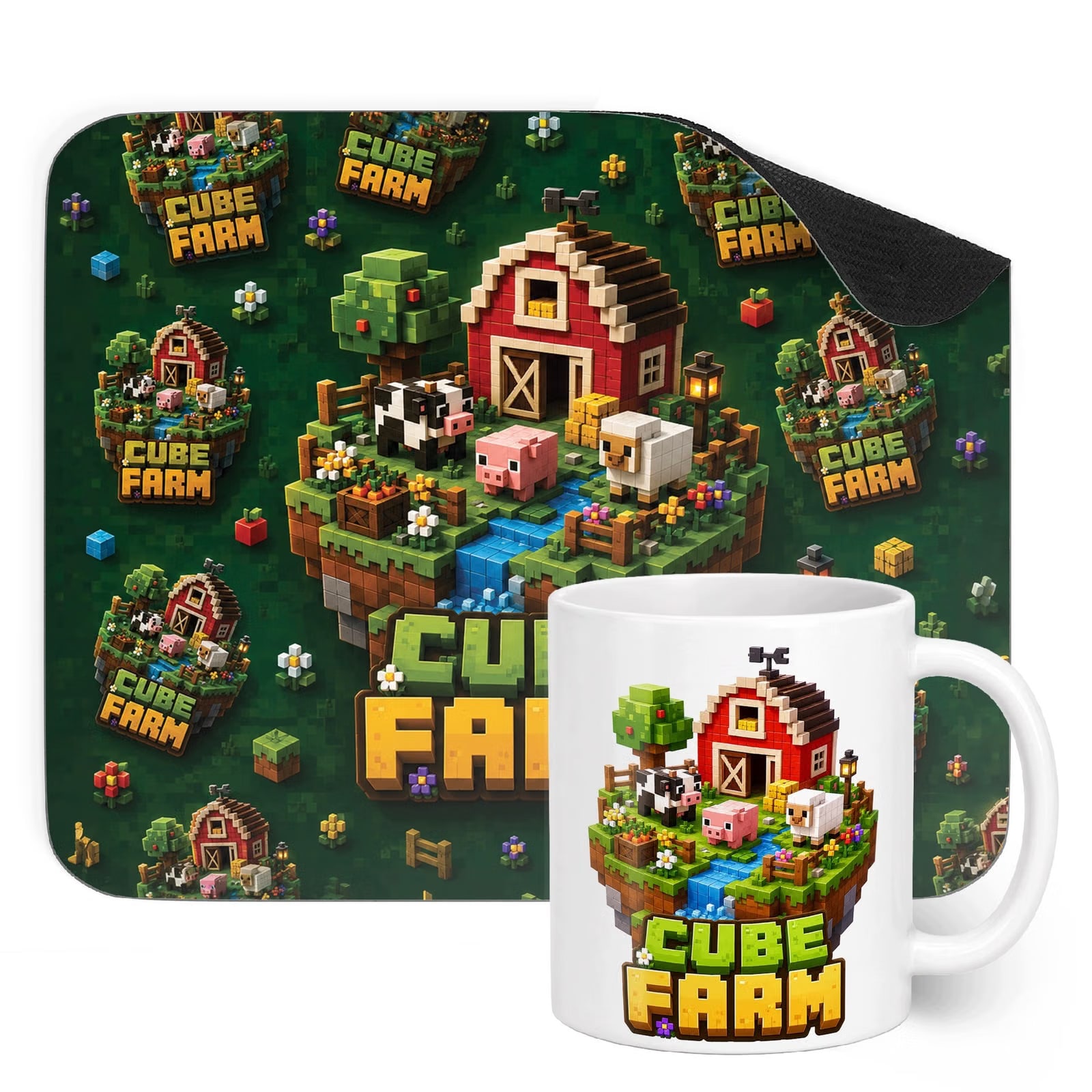 Zestaw Kubek Podkładka pod mysz dla graczy z nadrukiem gra Cube Farm