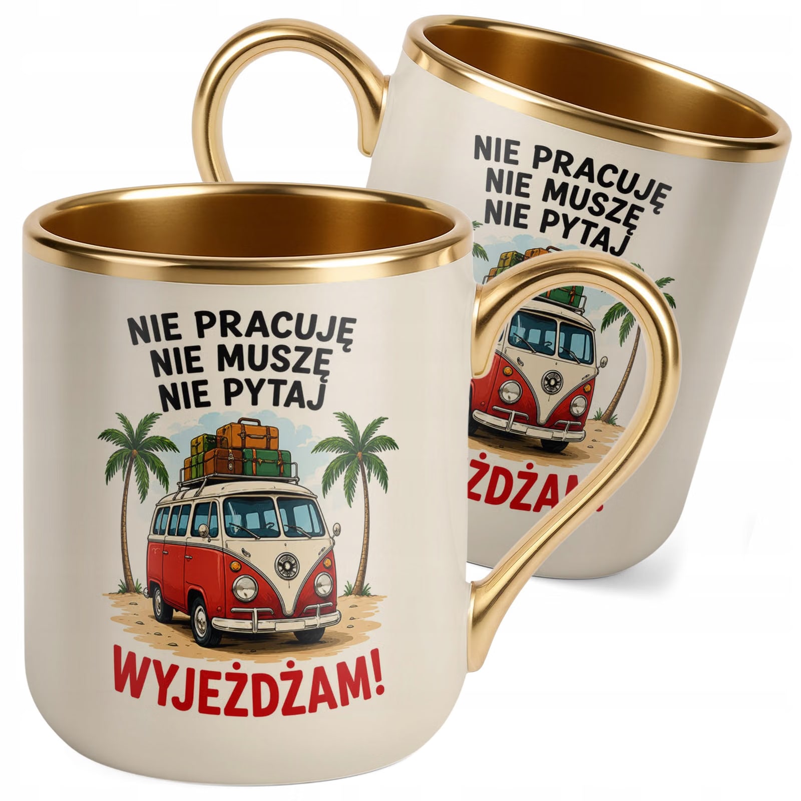 Kubek z nadrukiem Premium Złoty Ecru Emerytura Dla Emeryta Emerytki Prezent