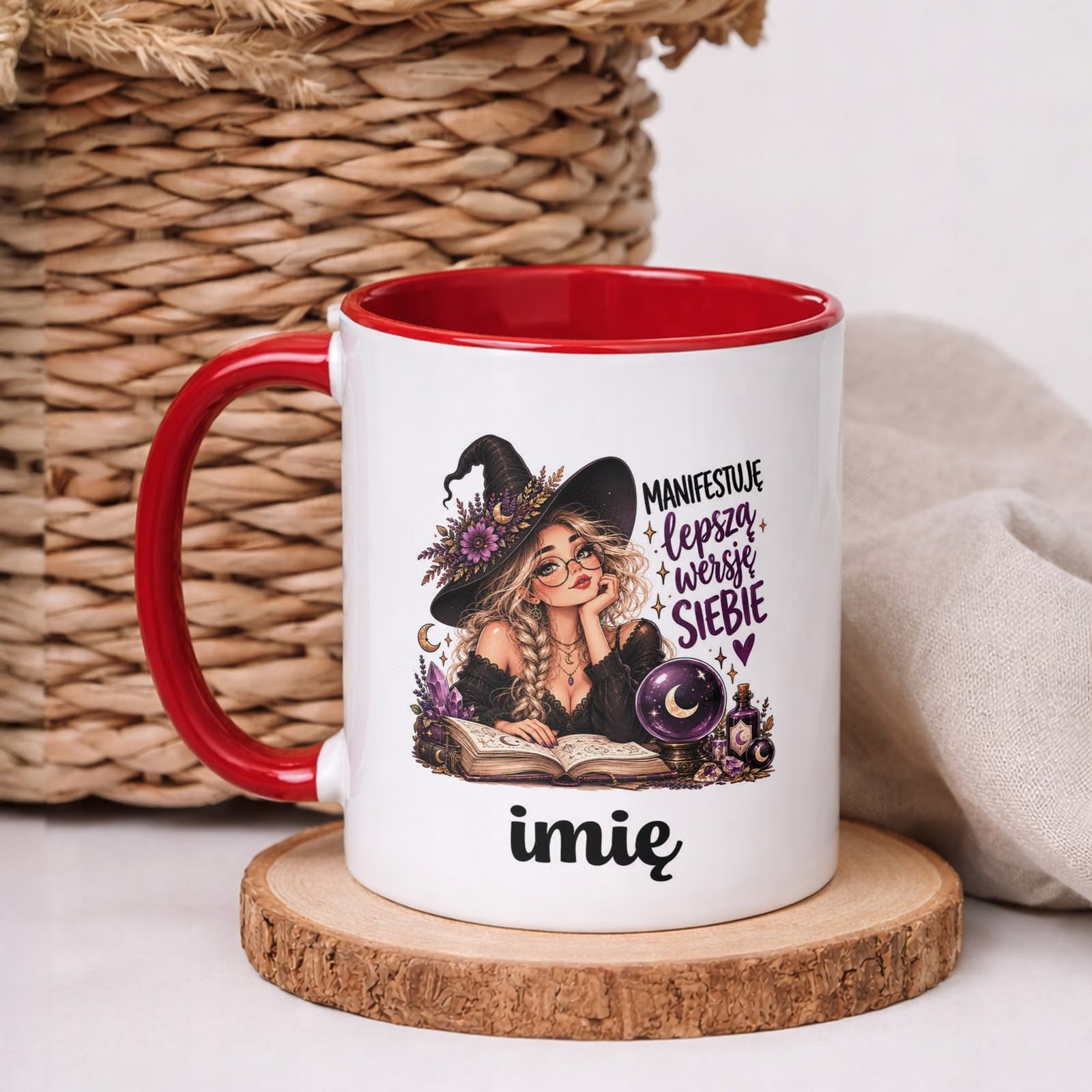 Kubek Czerwony Personalizowany z Nadrukiem Dla Kobiet Czarownica Wiedźma