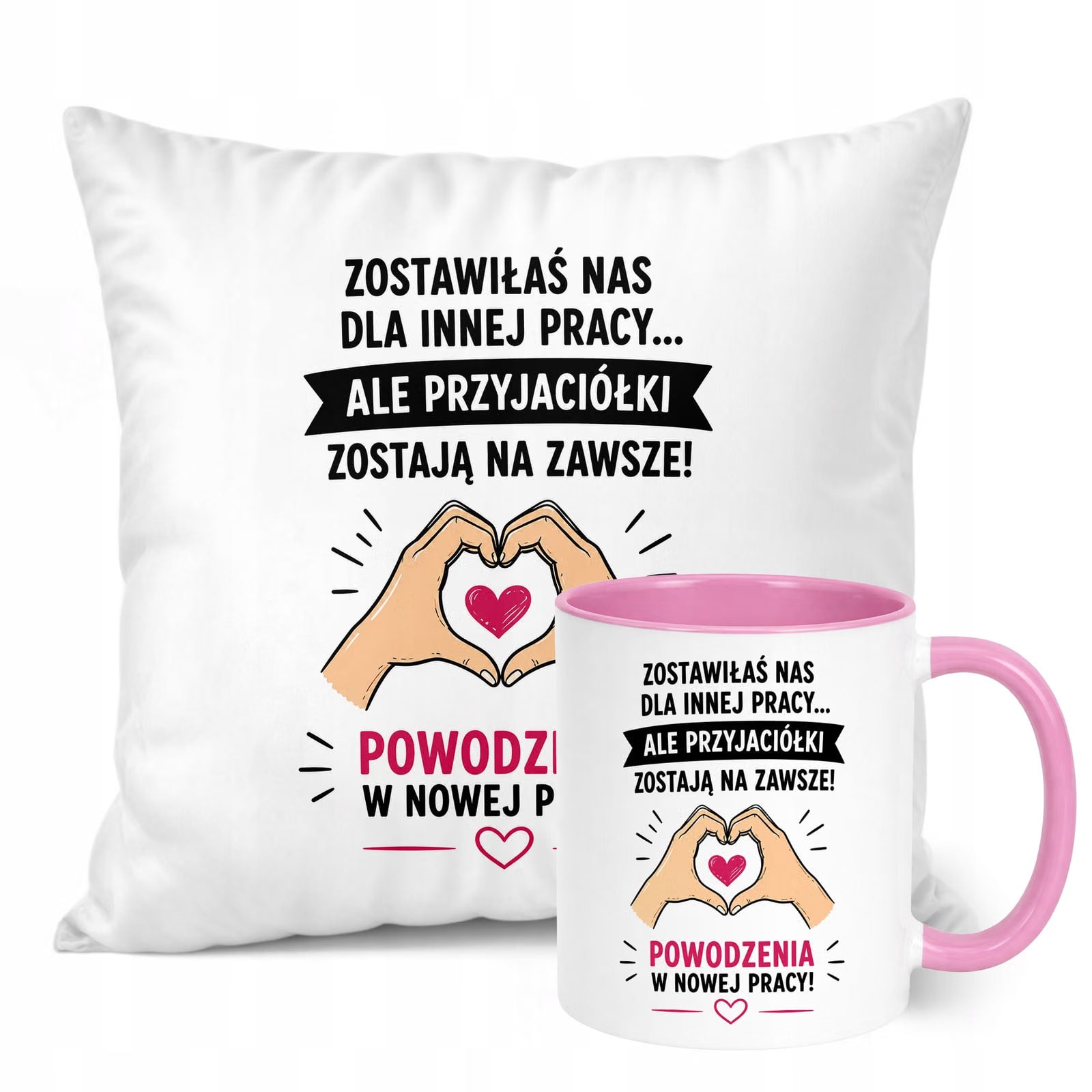 Zestaw Kubek Różowy Poduszka Z Nadrukiem Odejście z Pracy Prezent