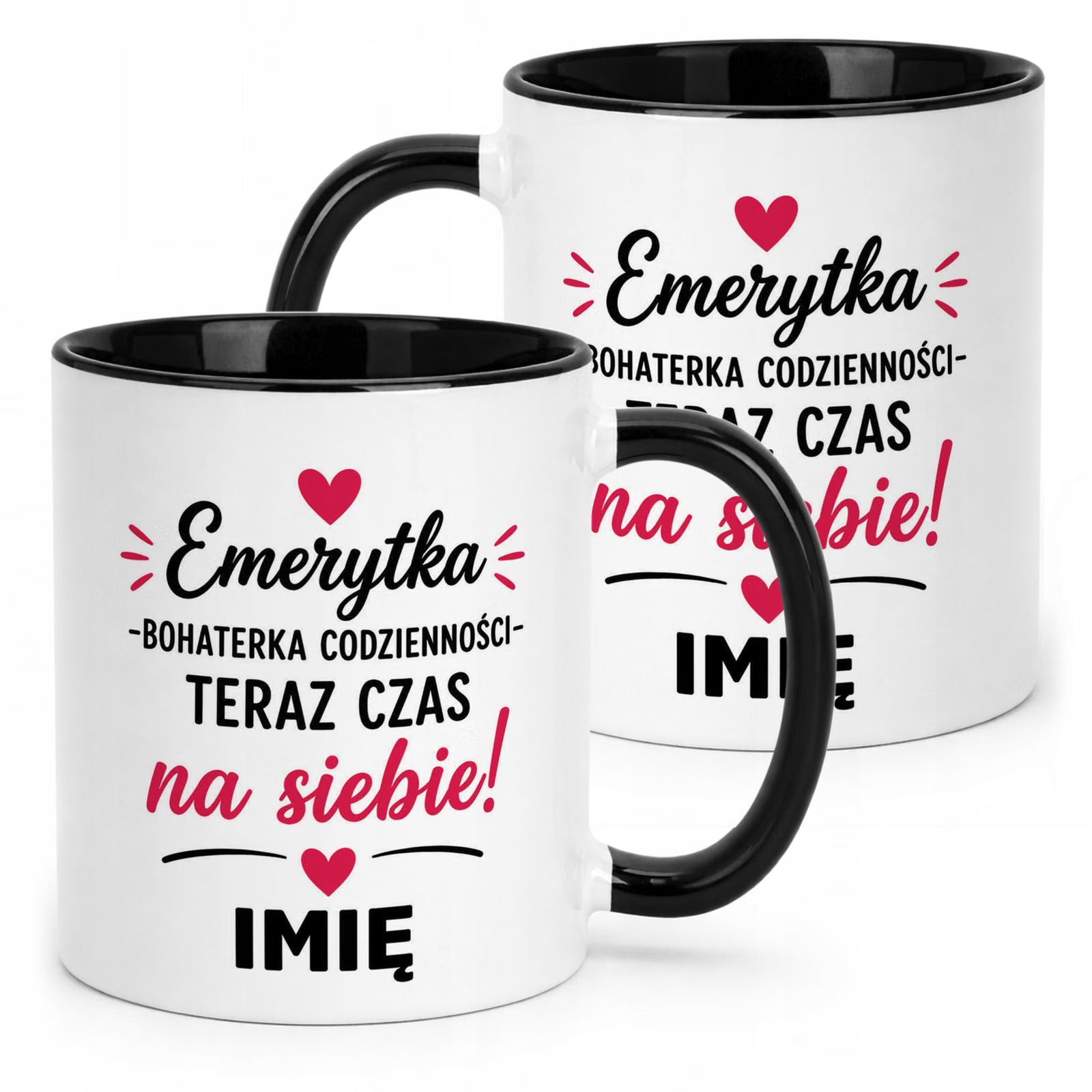 Kubek Czarny Personalizowany z Nadrukiem Emerytura Dla Emerytki Prezent