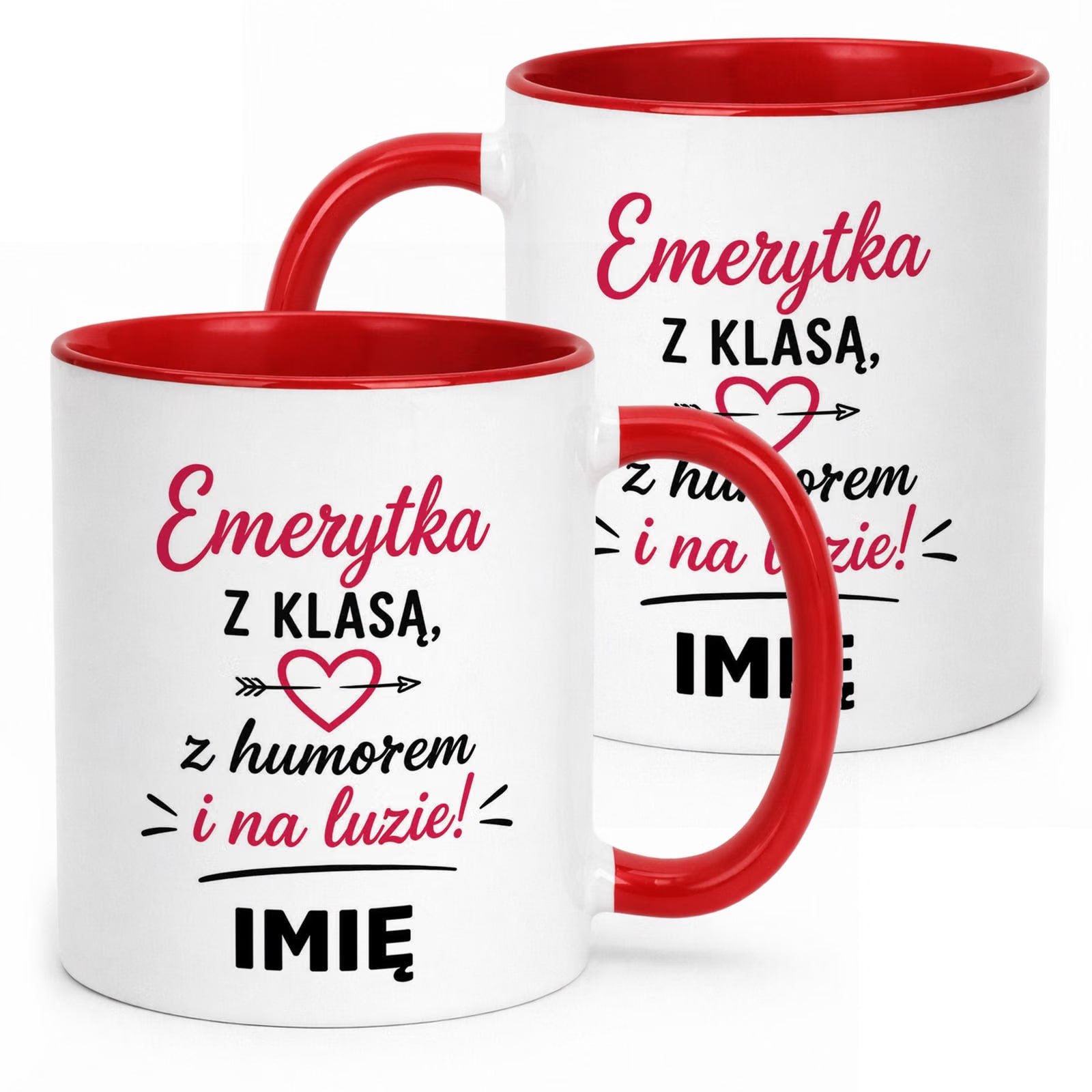 Kubek Czerwony Personalizowany z Nadrukiem Emerytura Dla Emerytki Prezent