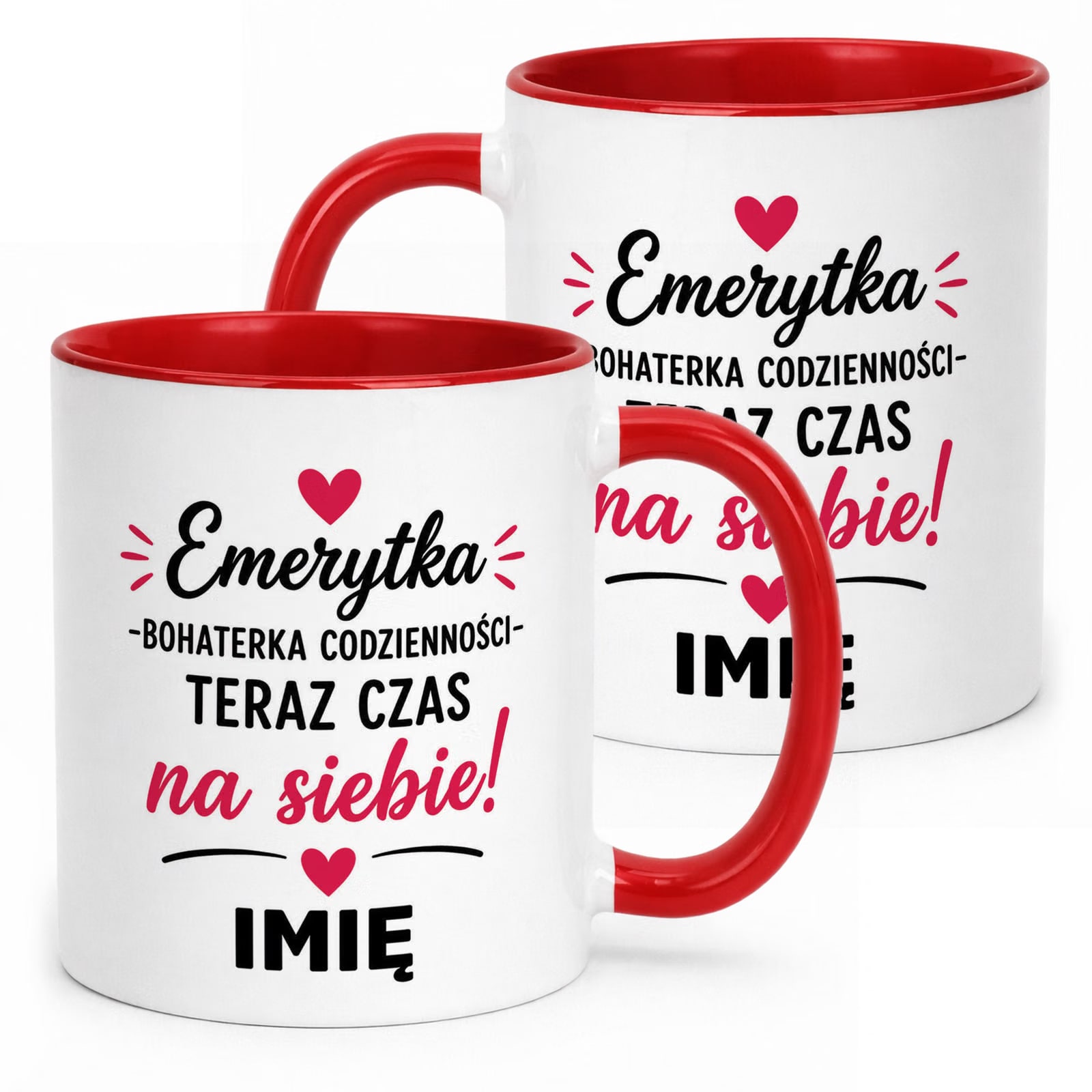 Kubek Czerwony Personalizowany z Nadrukiem Emerytura Dla Emerytki Prezent
