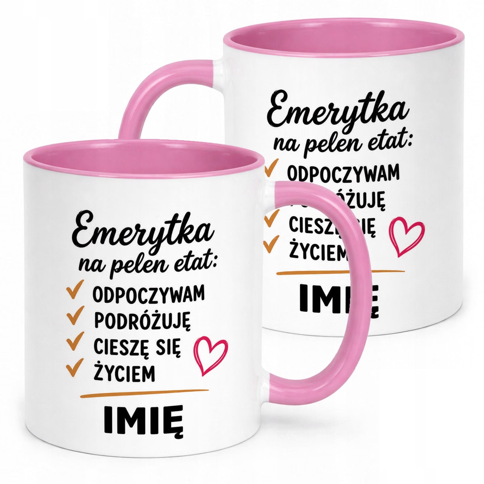 Kubek Różowy Personalizowany z Nadrukiem Emerytura Dla Emerytki Prezent