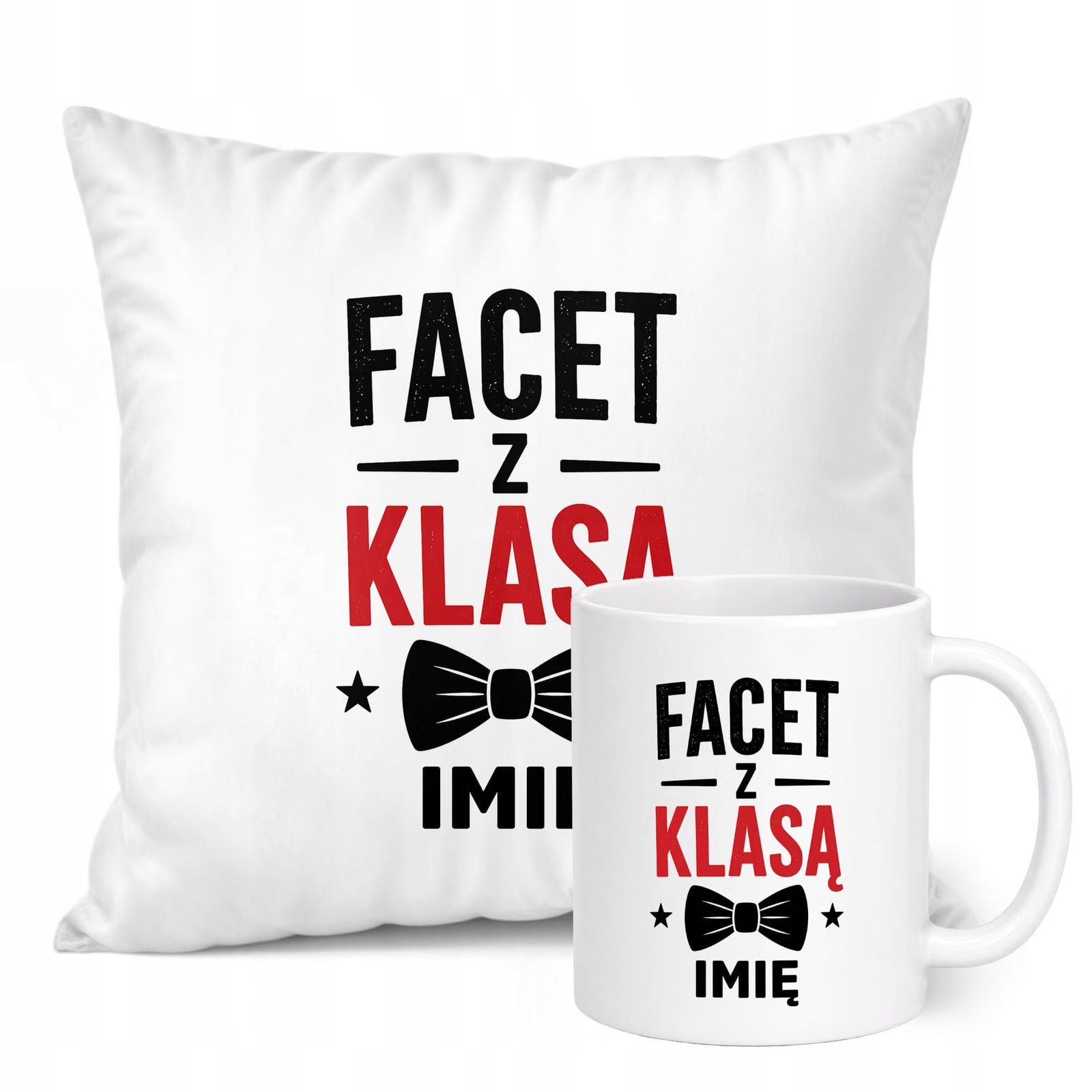 Zestaw Personalizowany Kubek Biały Poduszka Dzień Chłopaka Z Nadrukiem