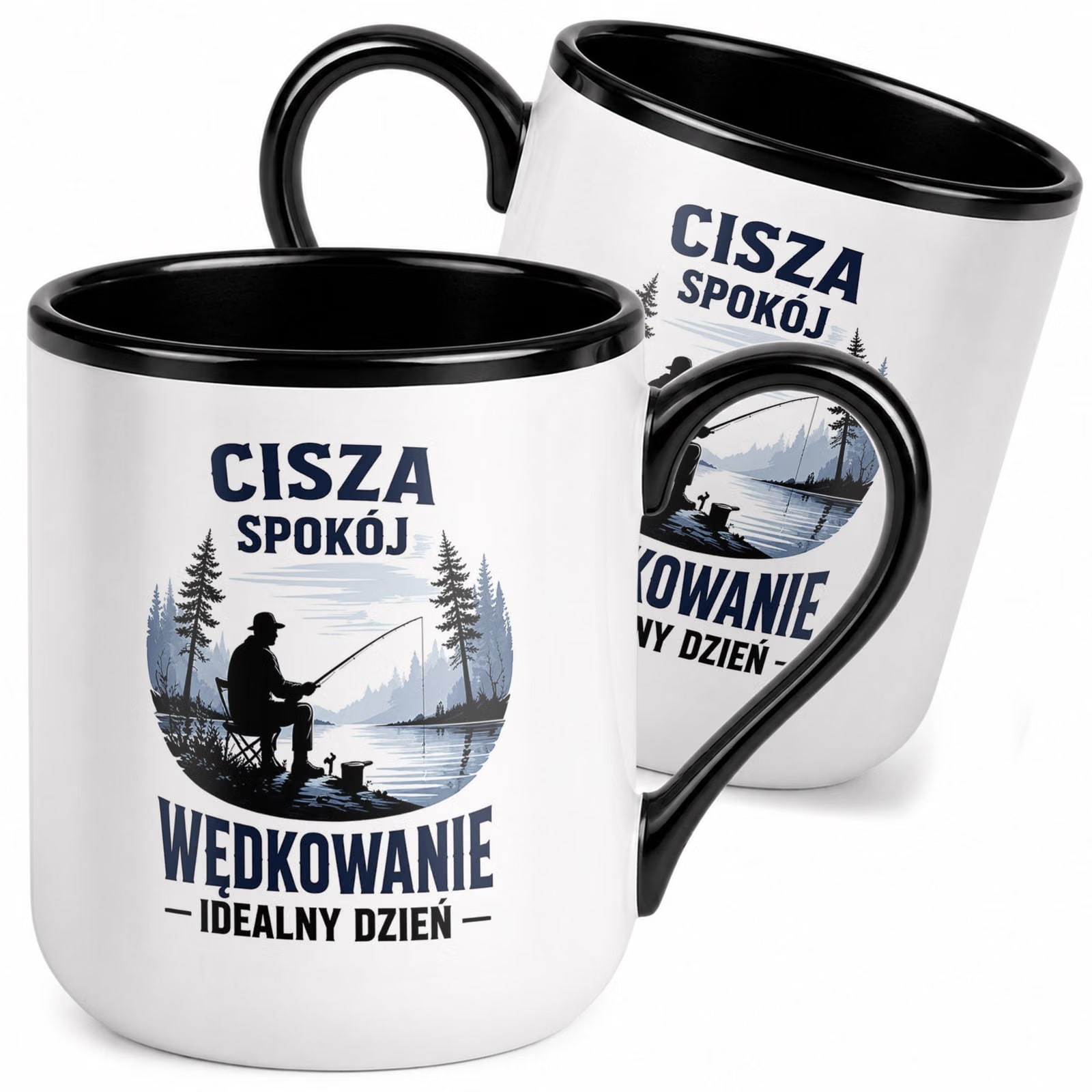 Kubek z nadrukiem Premium Czarny Dla Wędkarza Rybaka Upominek Prezent