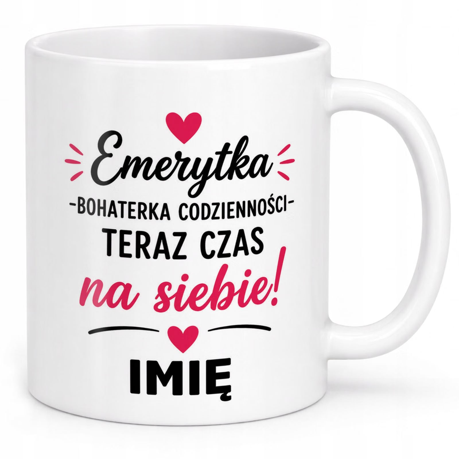 Biały Kubek Personalizowany z Nadrukiem Emerytura Dla Emerytki Prezent
