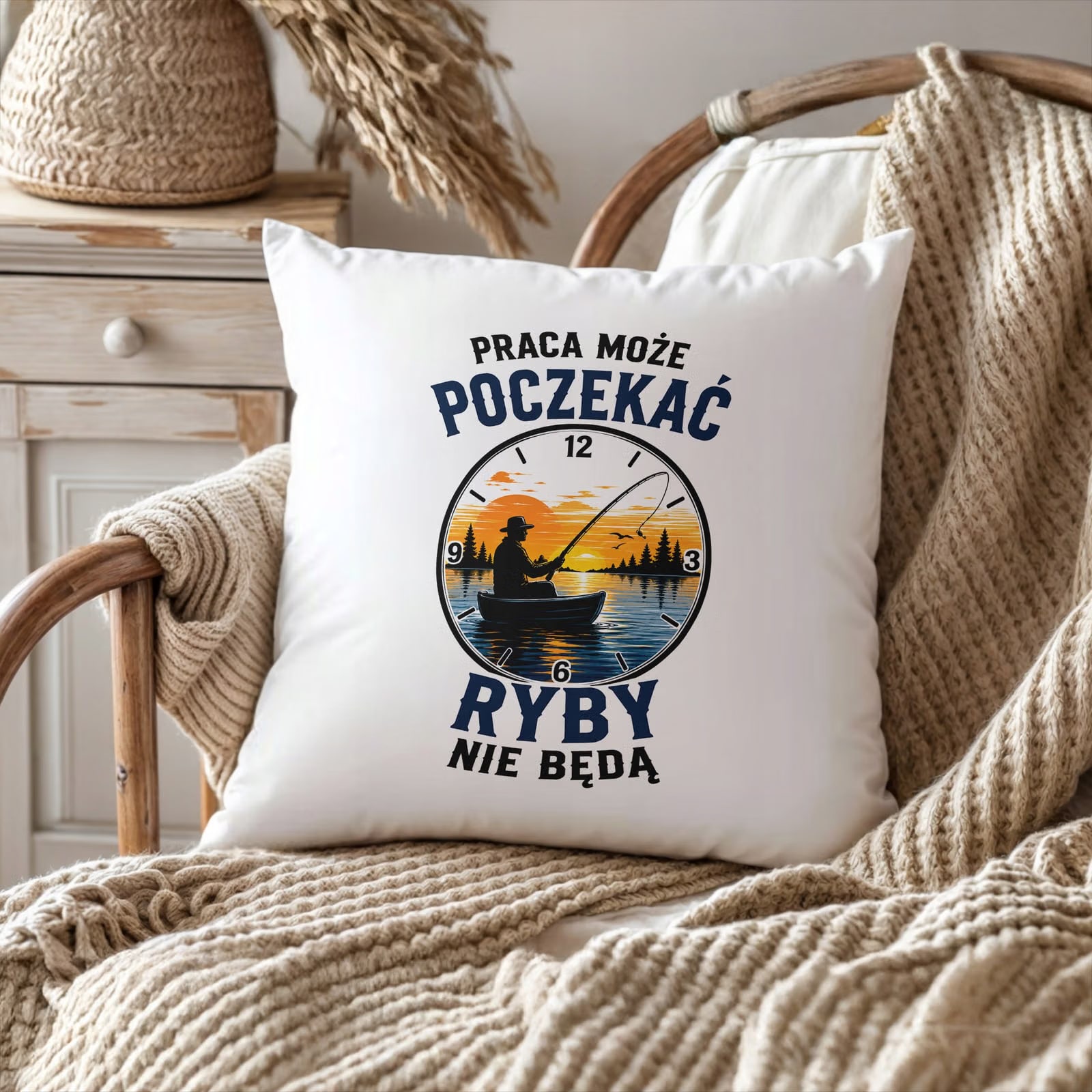 Poduszka Jasiek 38x38cm z Nadrukiem Dla Wędkarza Rybaka Upominek Prezent