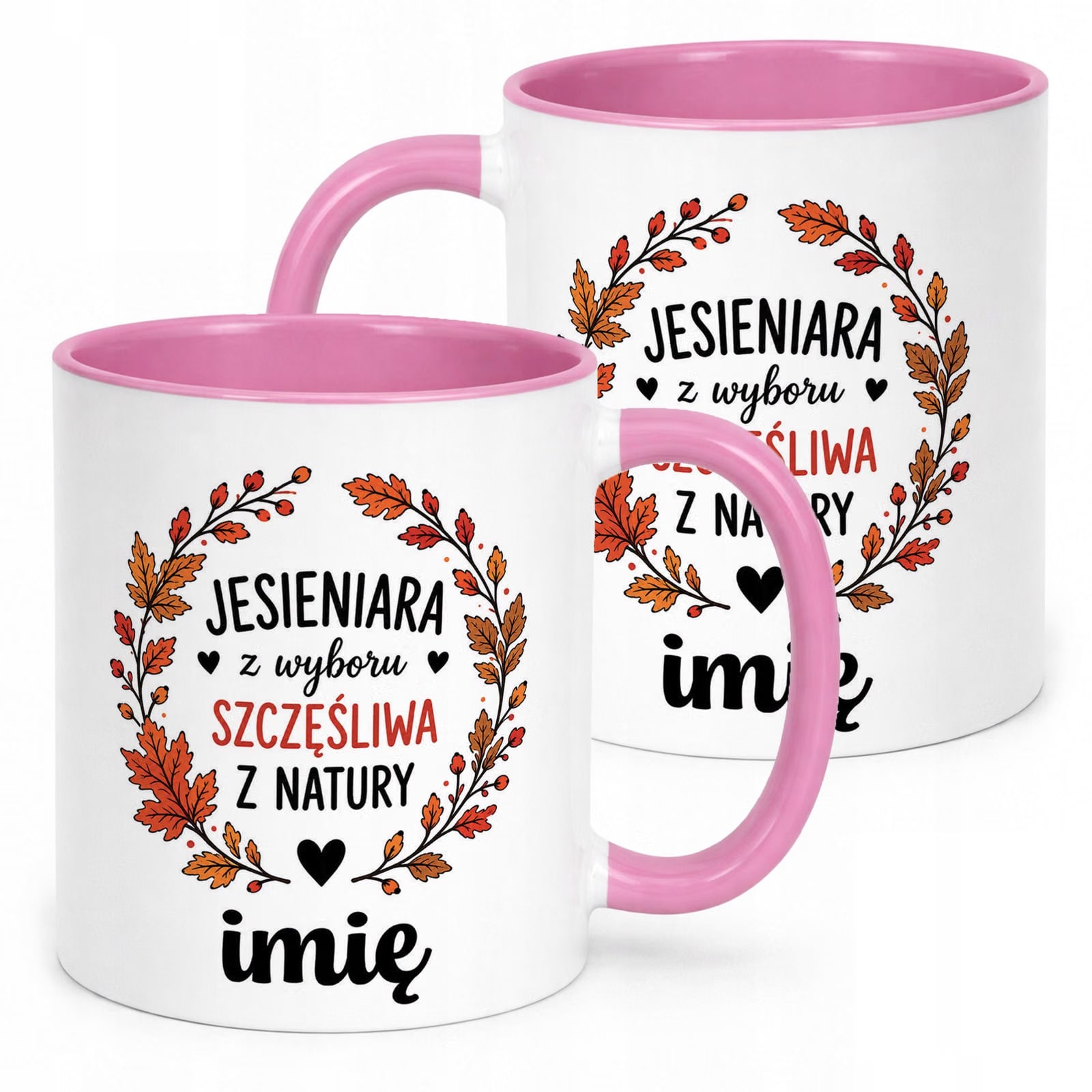 Różowy Kubek personalizowany z nadrukiem Jesienny Jesień Prezent Upominek