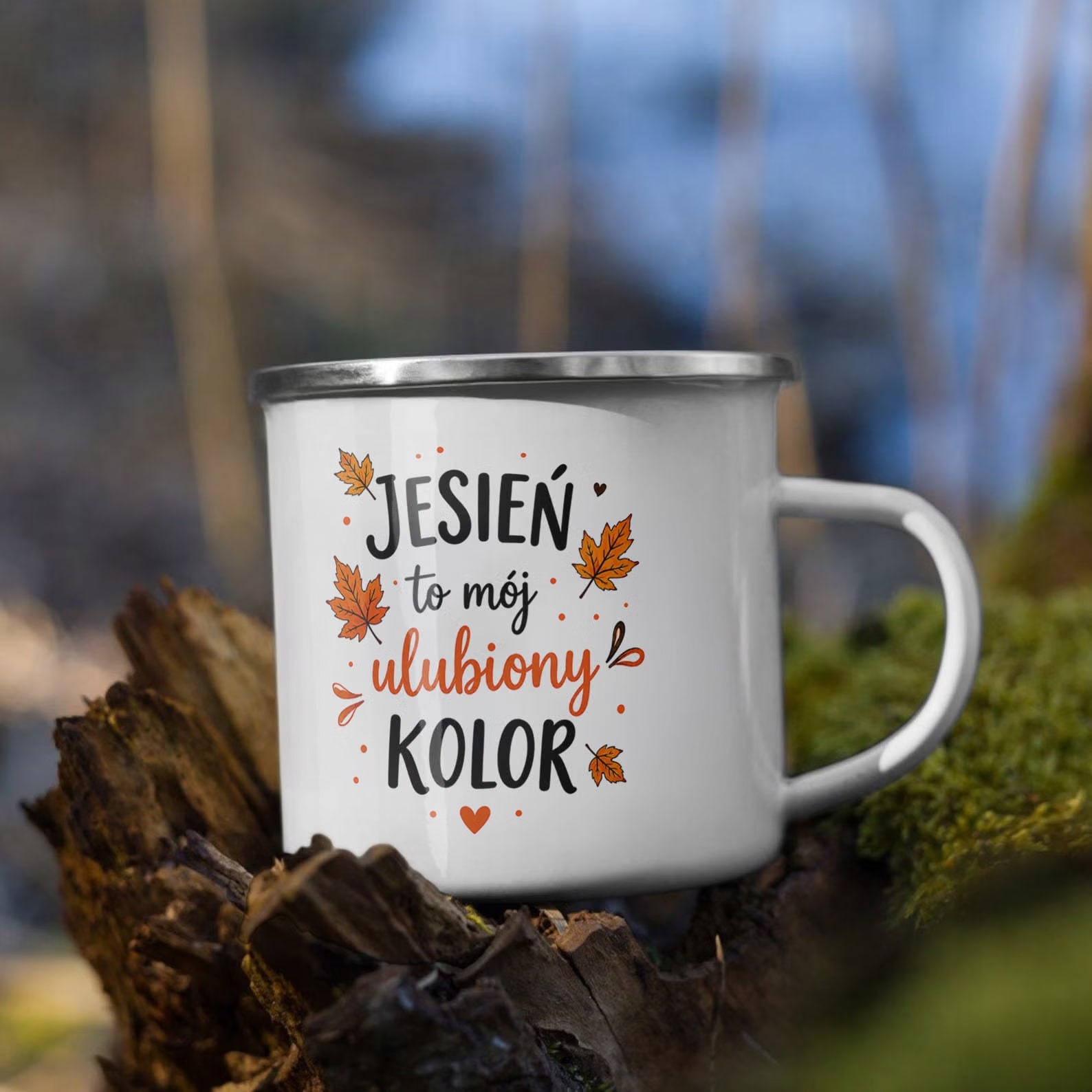 Zestaw Kubek Emaliowany Poduszka Jesień Jesienny Z Nadrukiem
