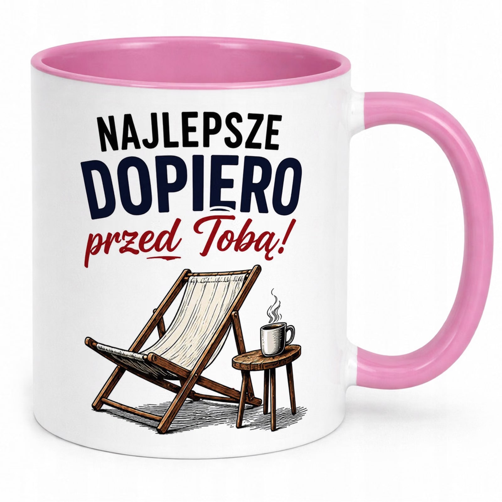 Kubek Różowy z nadrukiem Emerytura Dla Emeryta Upominek Prezent