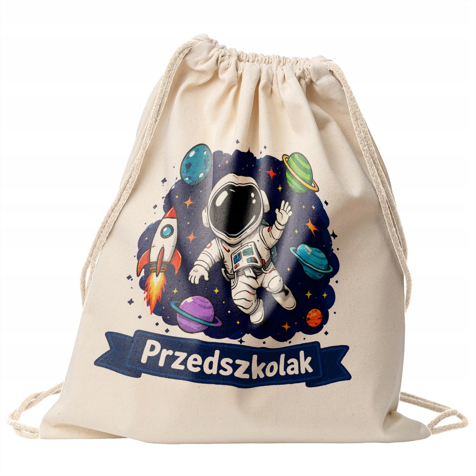 Plecak Worek Przedszkolak z Nadrukiem Bawełniany Szkolny na Buty Ecru