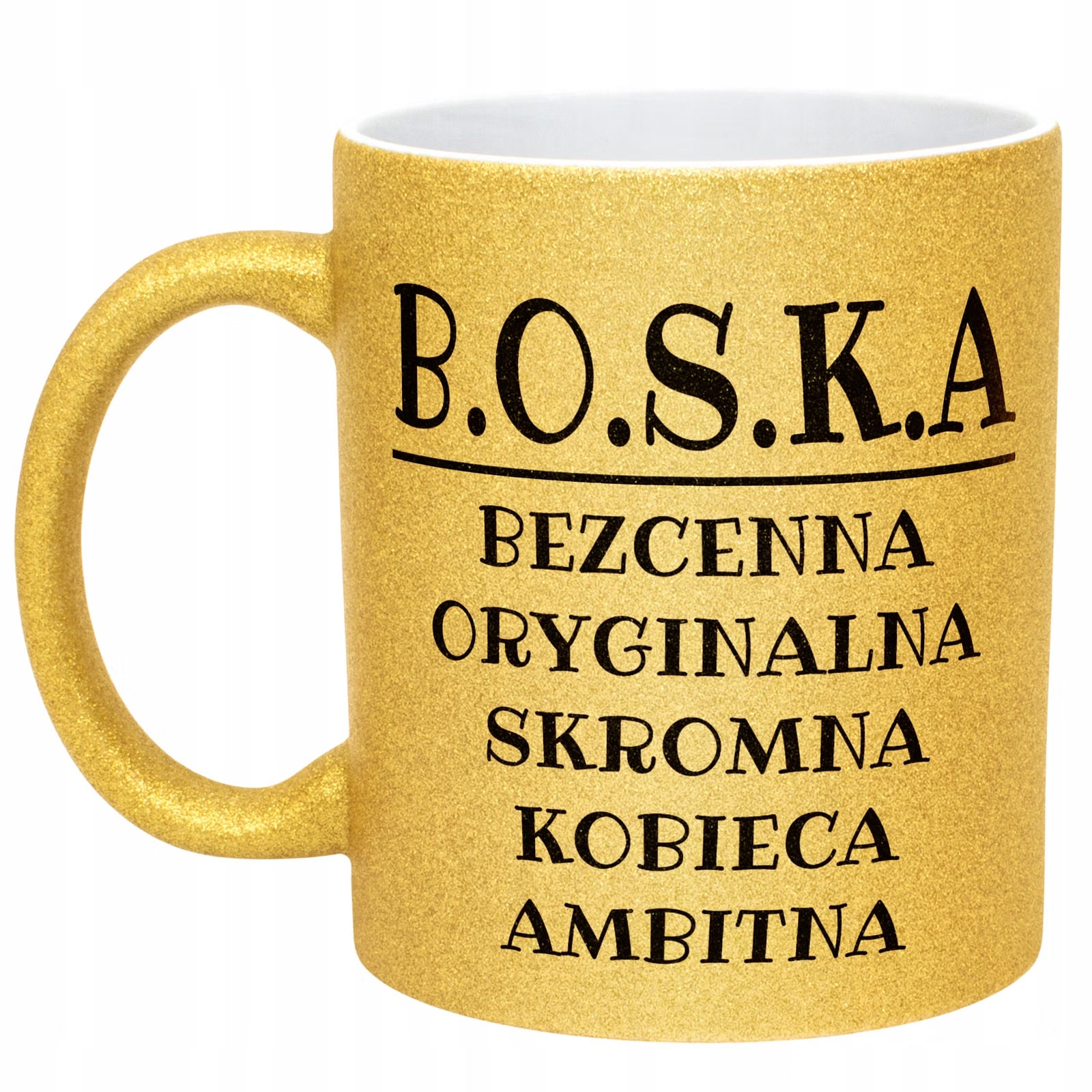 Złoty Kubek Brokatowy B.O.S.K.A Dla Kobiety Śmieszny Zabawny Prezent