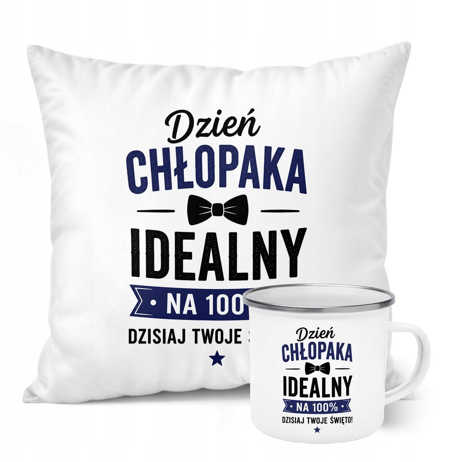 Zestaw Kubek Emaliowany Poduszka Dzień Chłopaka Z Nadrukiem
