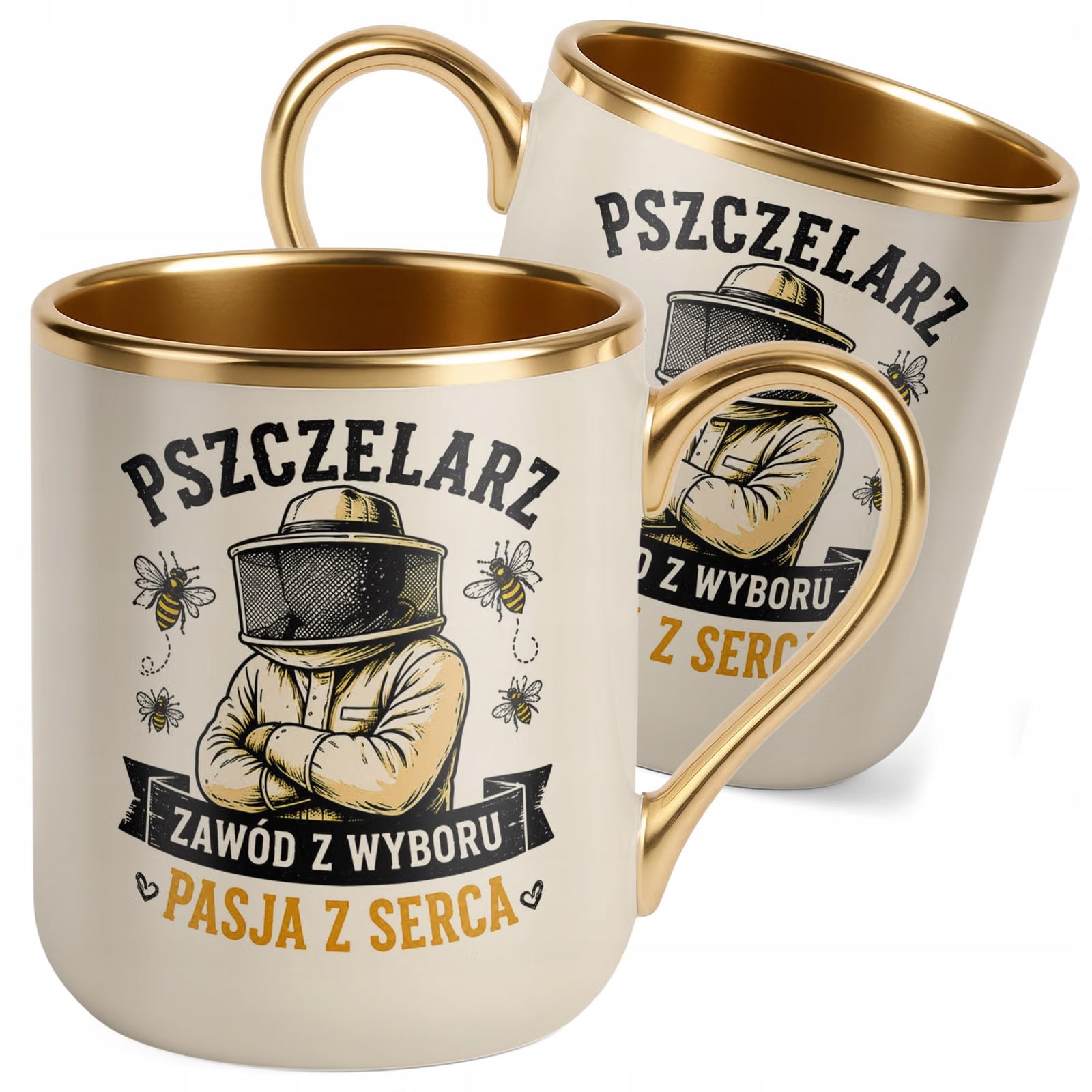 Kubek z nadrukiem Premium Złoty Ecru Dla Pszczelarza Szef Pasieki Prezent