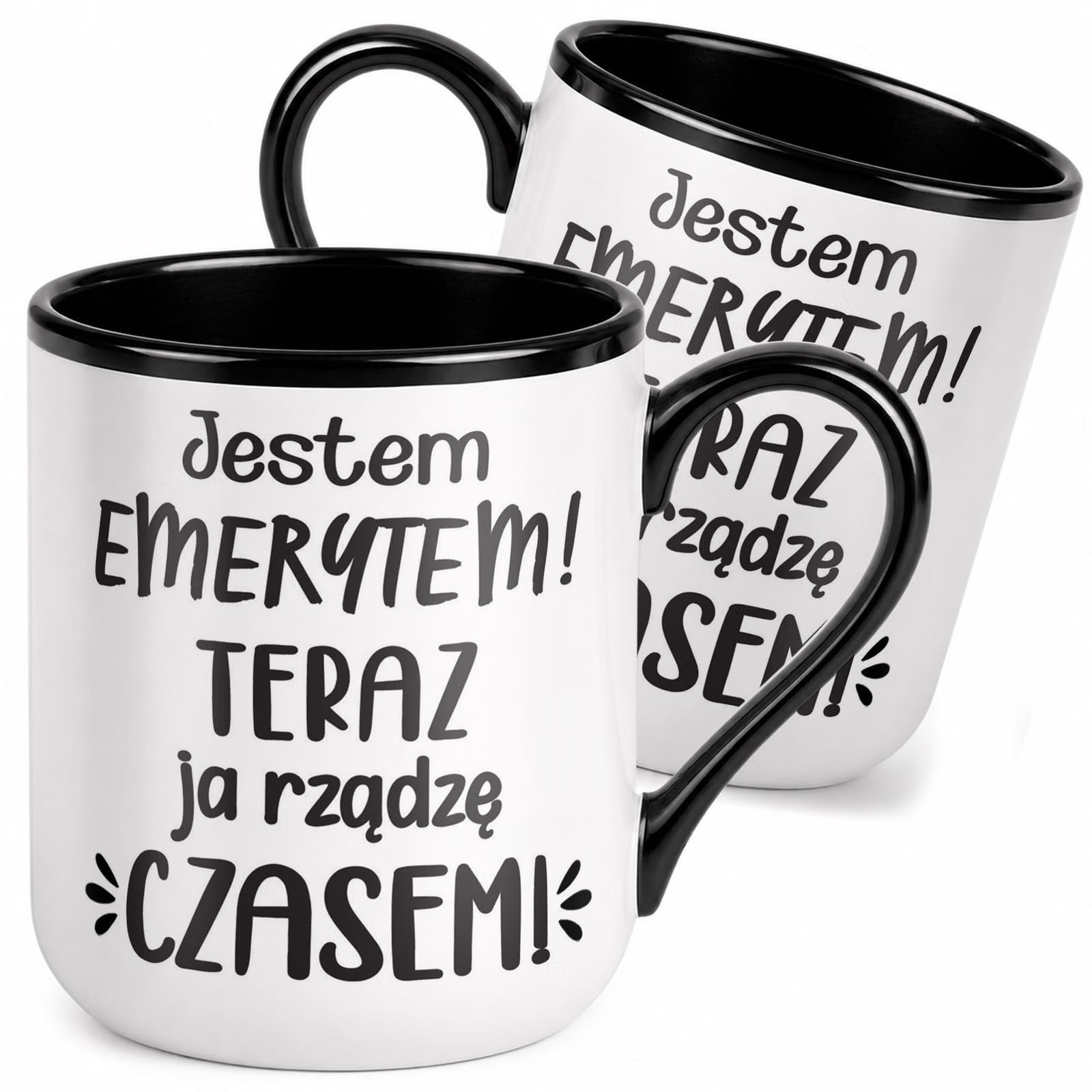 Kubek z nadrukiem Premium Czarny Emerytura Dla Emeryta Upominek Prezent