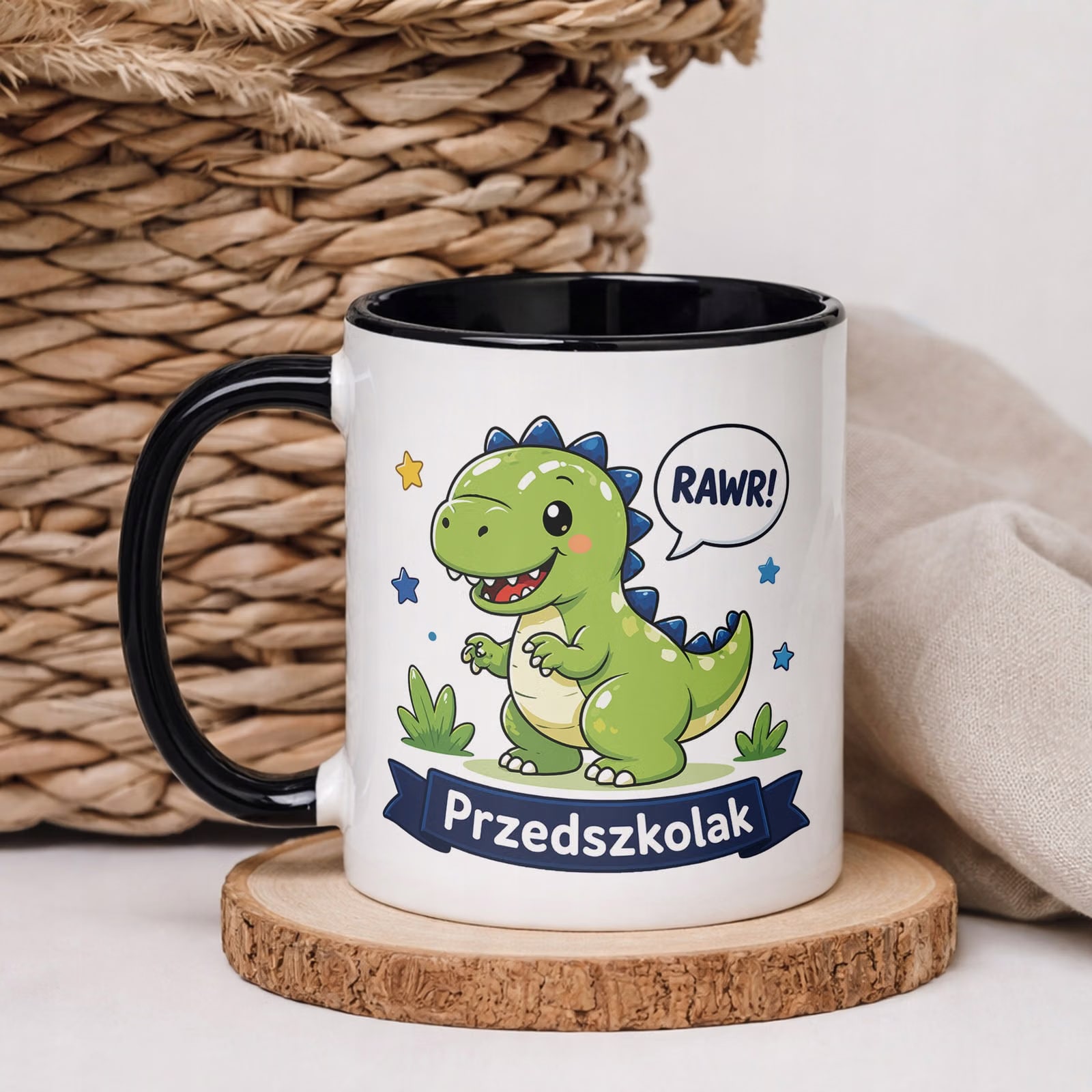 Kubek Czarny z nadrukiem Przedszkolak Szkoła Dla Dzieci Prezent