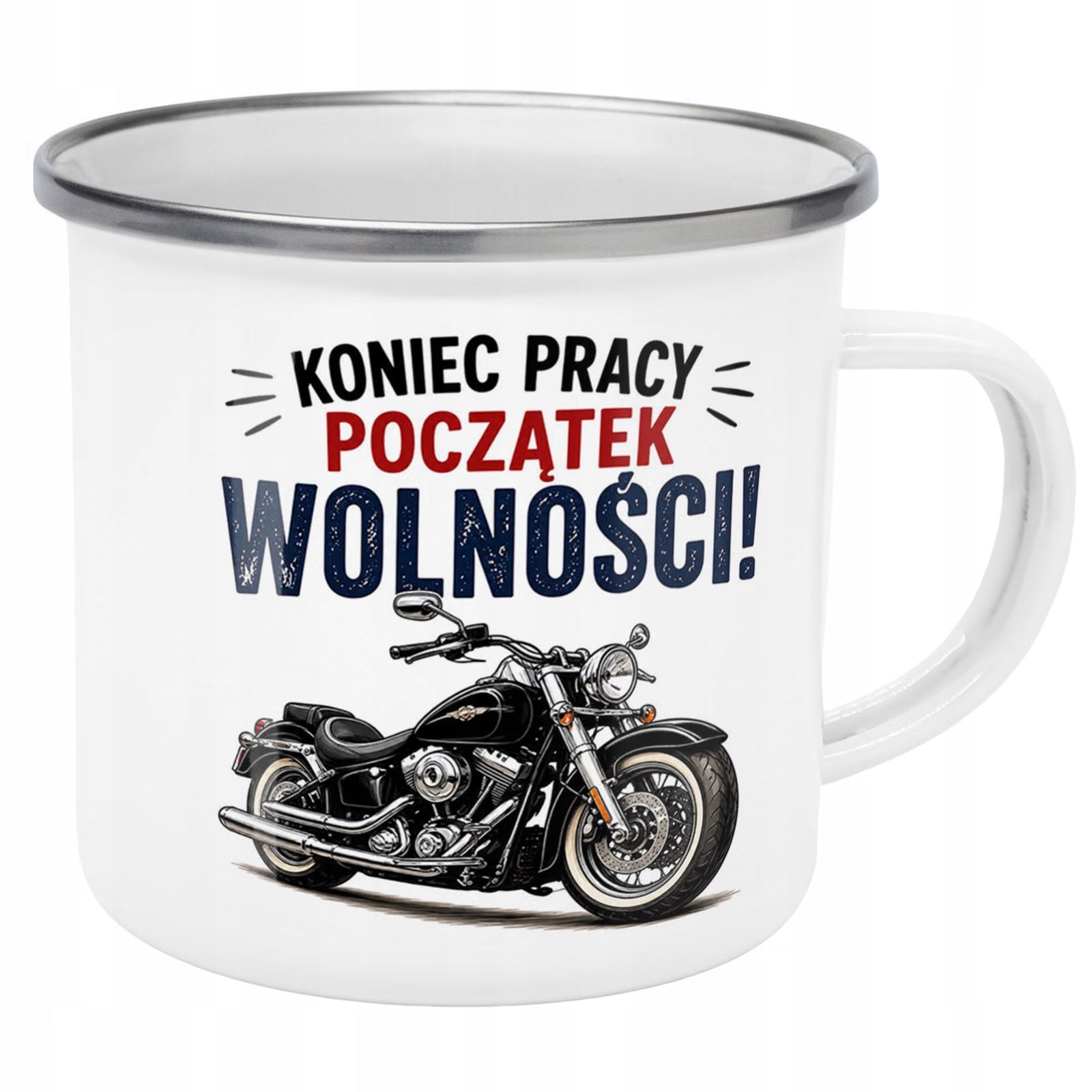 Kubek Emaliowany Emerytura Dla Emeryta z Nadrukiem Biały Metalowy Prezent