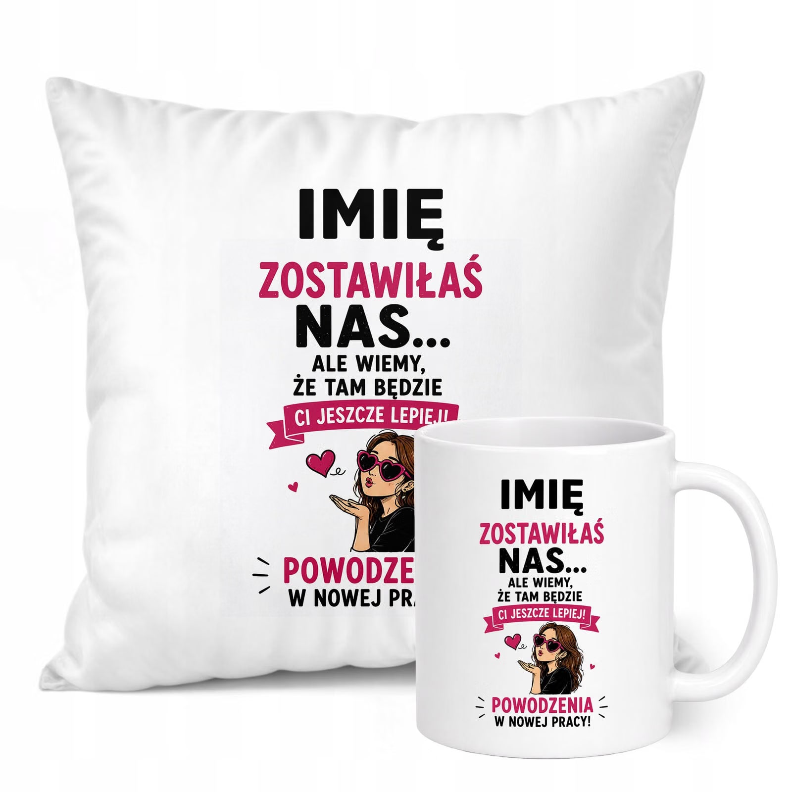 Zestaw Personalizowany Kubek Biały Poduszka Odejście z Pracy Prezent