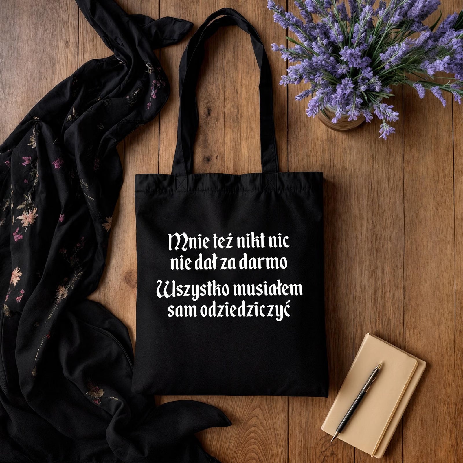 Torba bawełniana czarna na zakupy 1670 Musiałem Sam Odziedziczyć