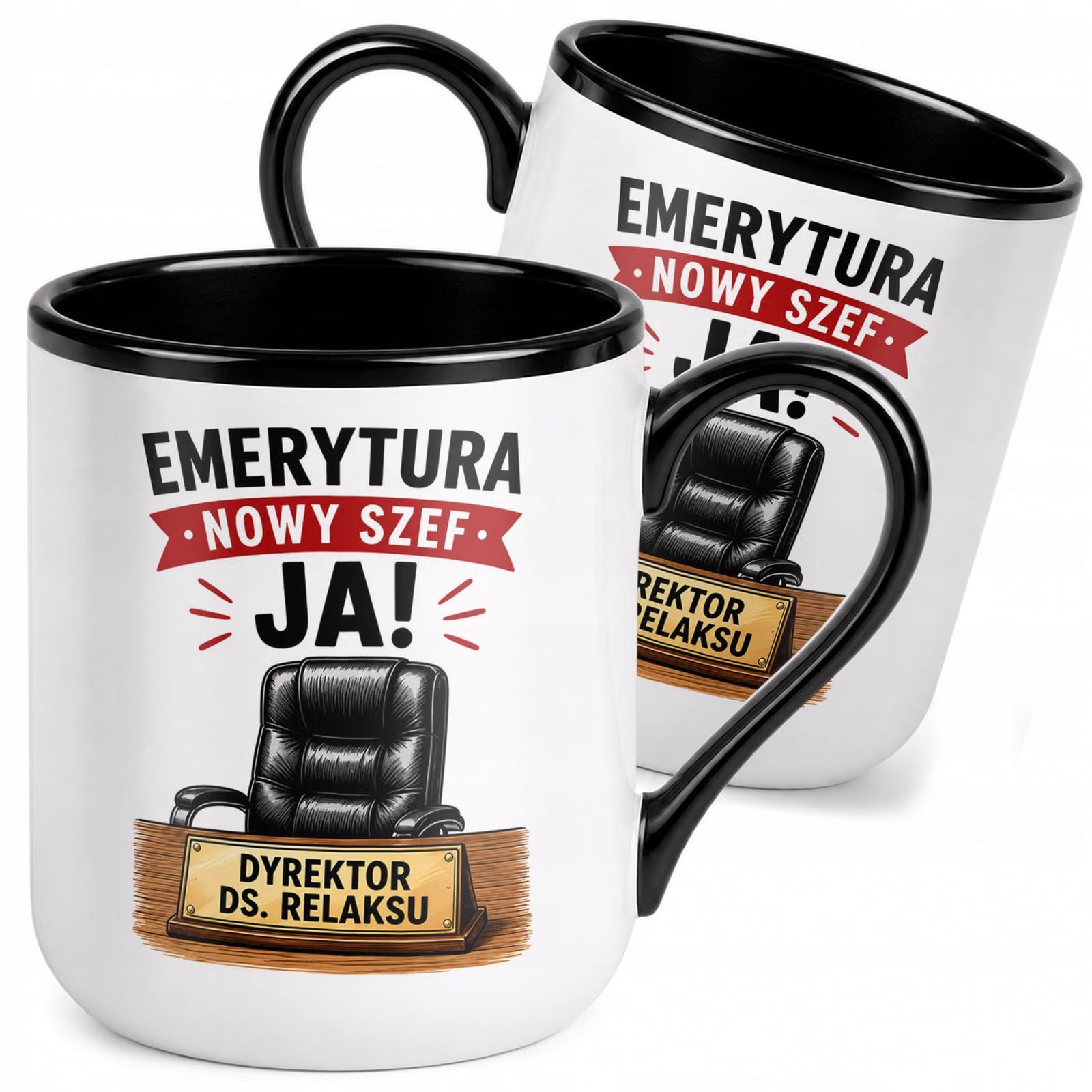 Kubek z nadrukiem Premium Czarny Emerytura Dla Emeryta Upominek Prezent