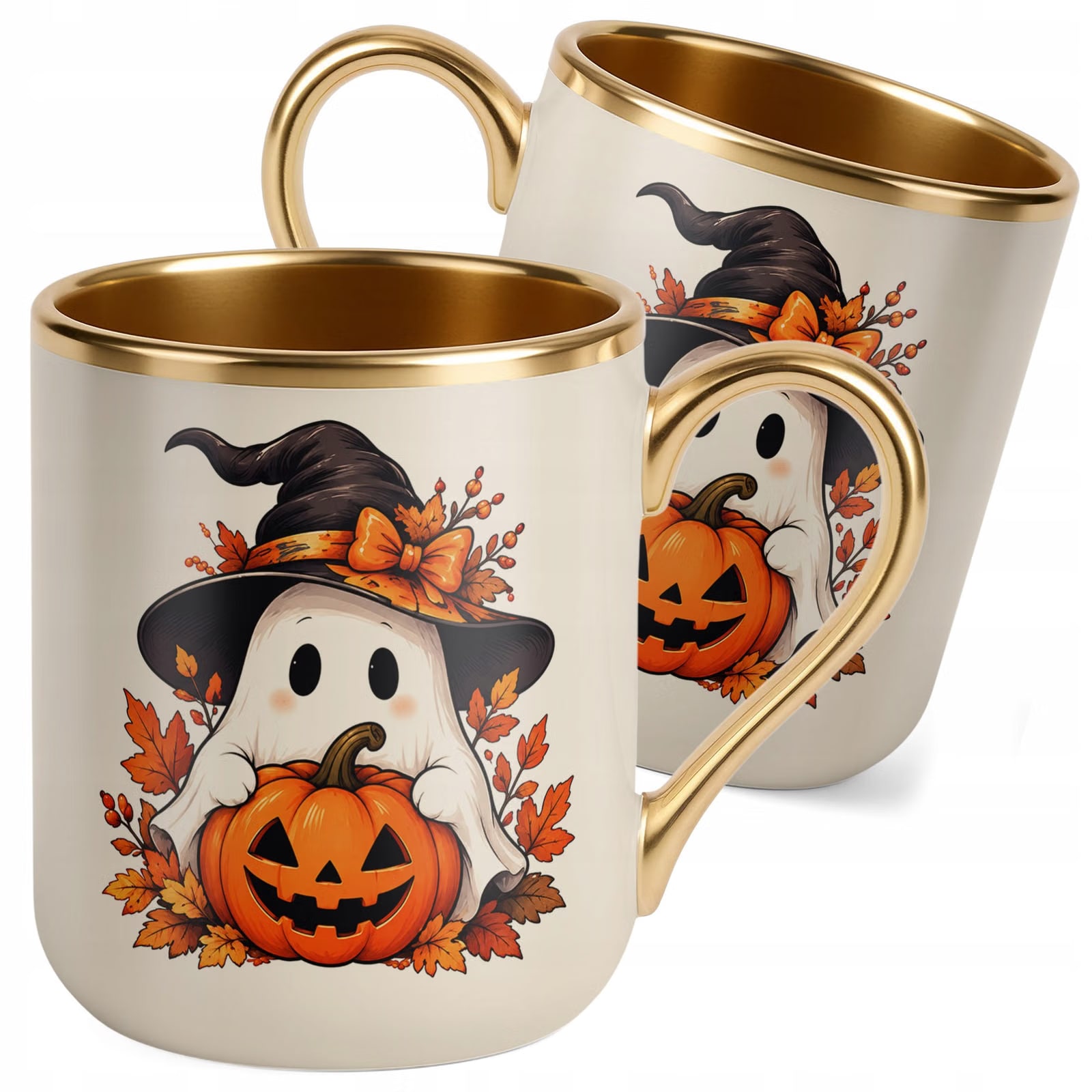 Kubek Premium Złoty Ecru z Nadrukiem Halloween Jesień Prezent