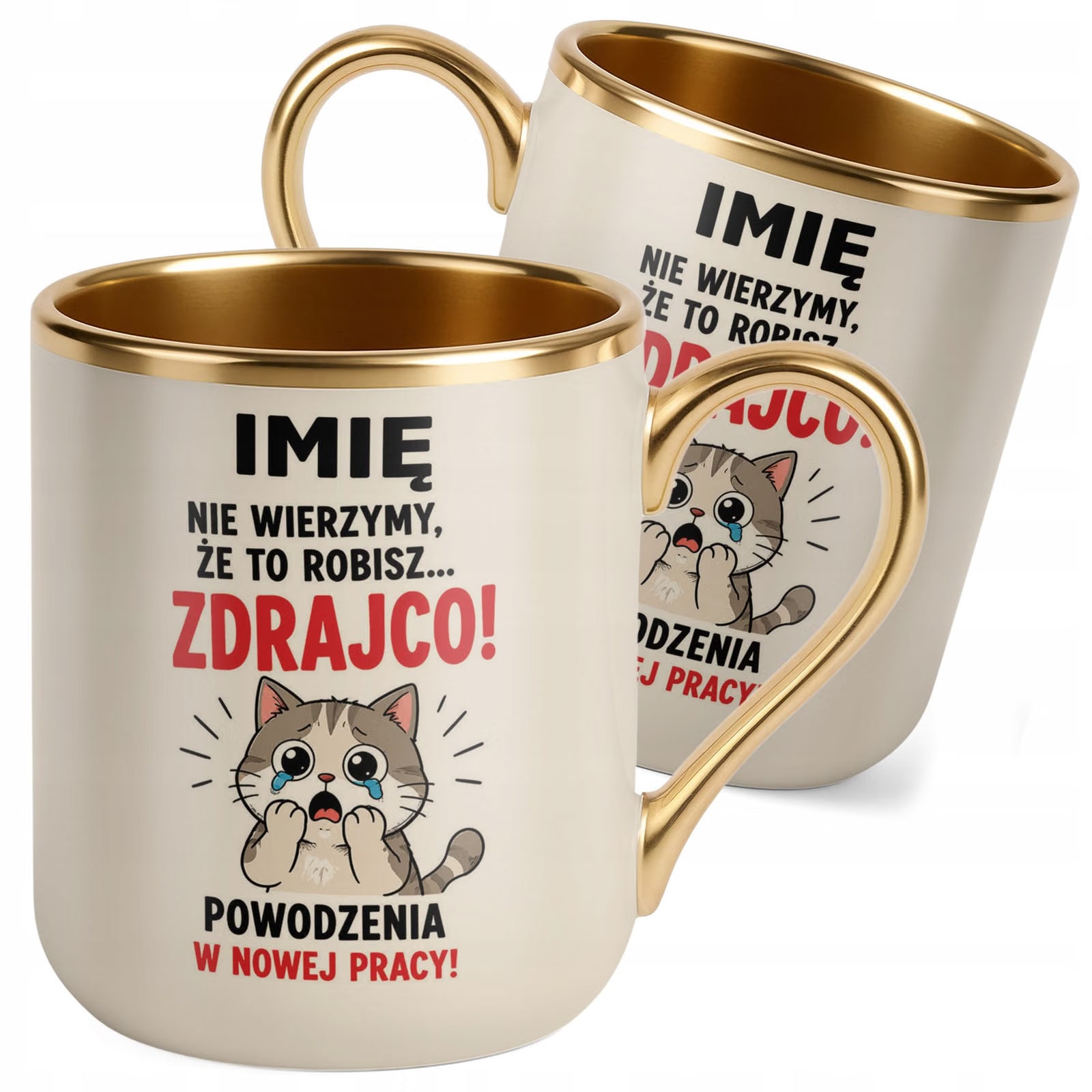 Kubek Personalizowany z nadrukiem Premium Złoty Ecru Odejście z Pracy