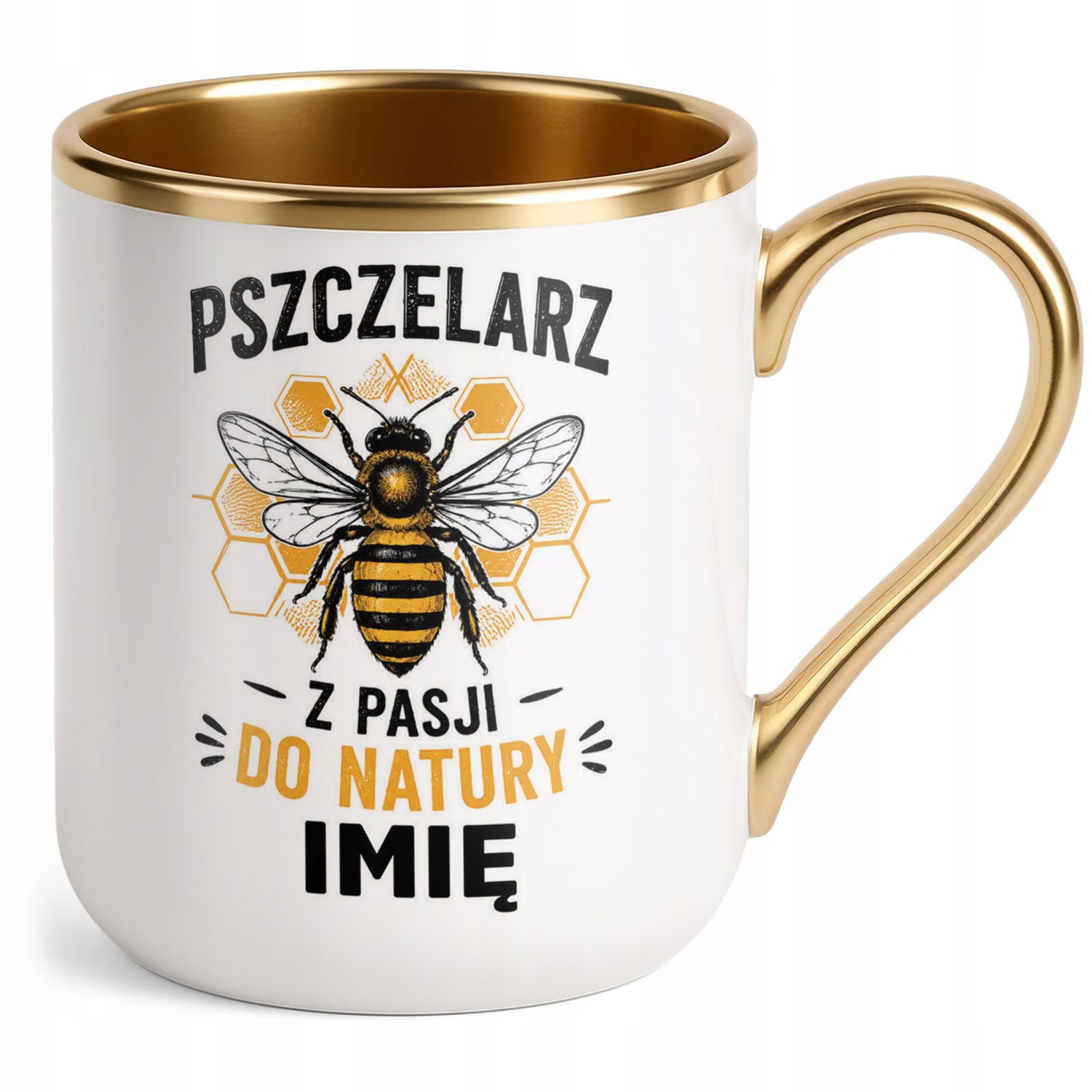 Kubek Personalizowany z nadrukiem Premium Złoty Dla Pszczelarza Prezent