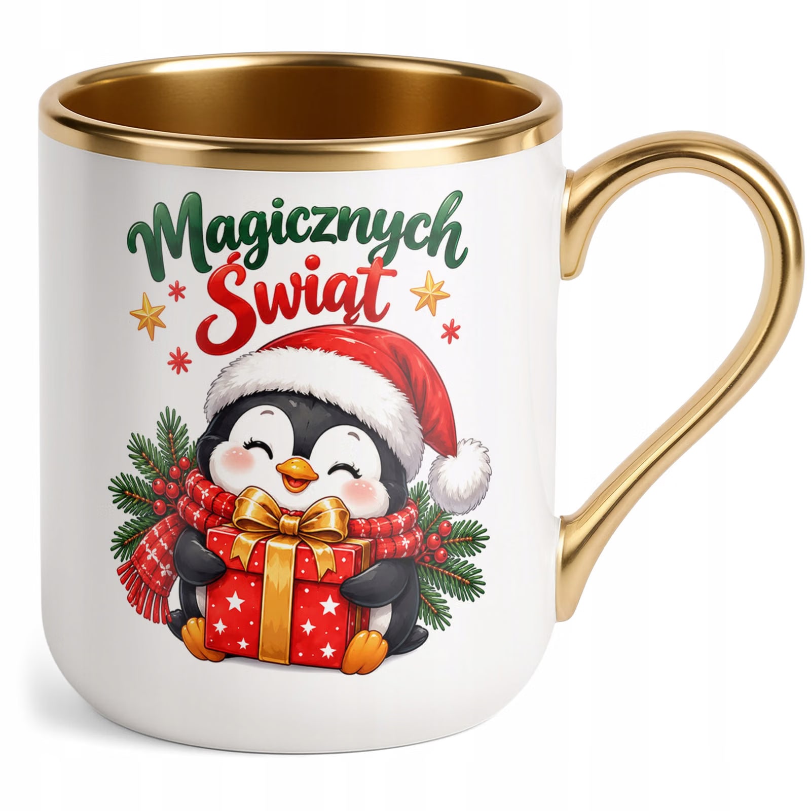 Kubek Premium Złoty Boże Narodzenie Mikołajki Święta Pingwin Prezent