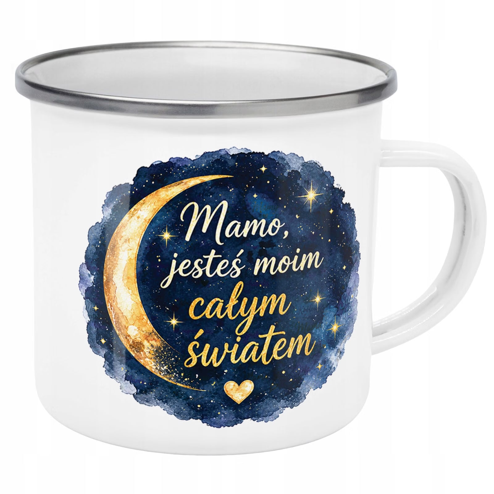 Kubek Emaliowany dla mamy Dzień Matki najlepszy z Nadrukiem Biały Metalowy