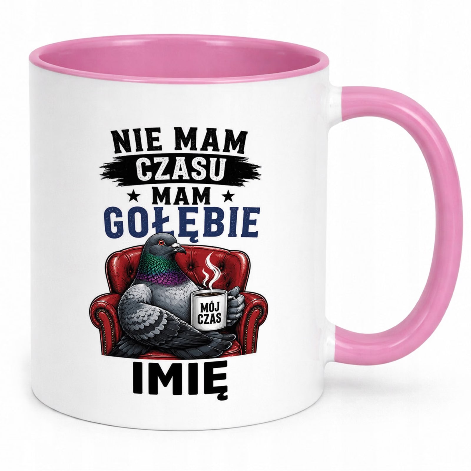 Różowy Kubek Personalizowany z nadrukiem Dla Gołębiarza Upominek Prezent