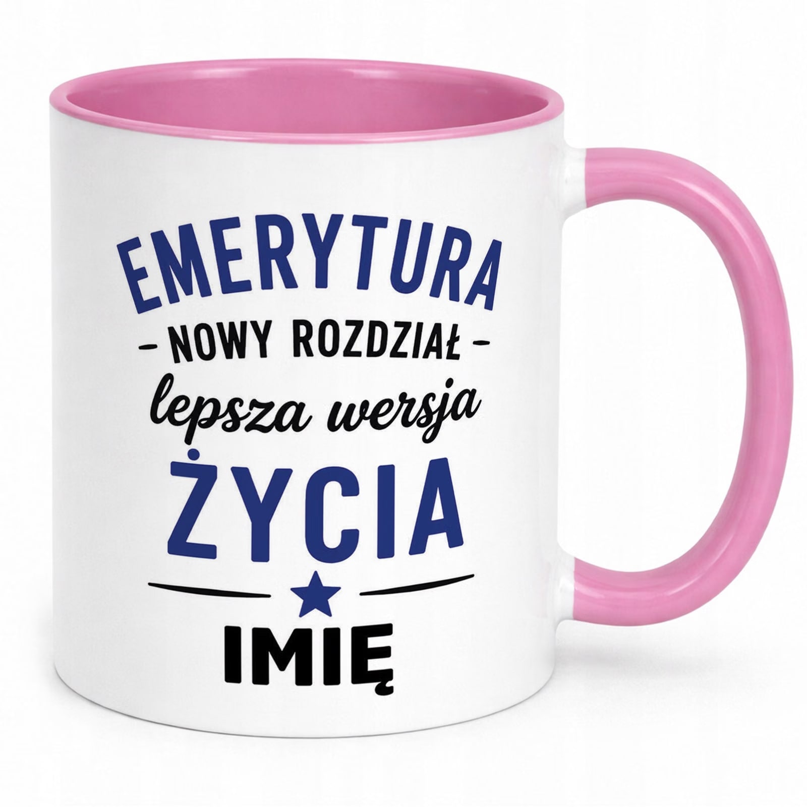 Kubek Różowy Personalizowany z Nadrukiem Emerytura Dla Emeryta Prezent