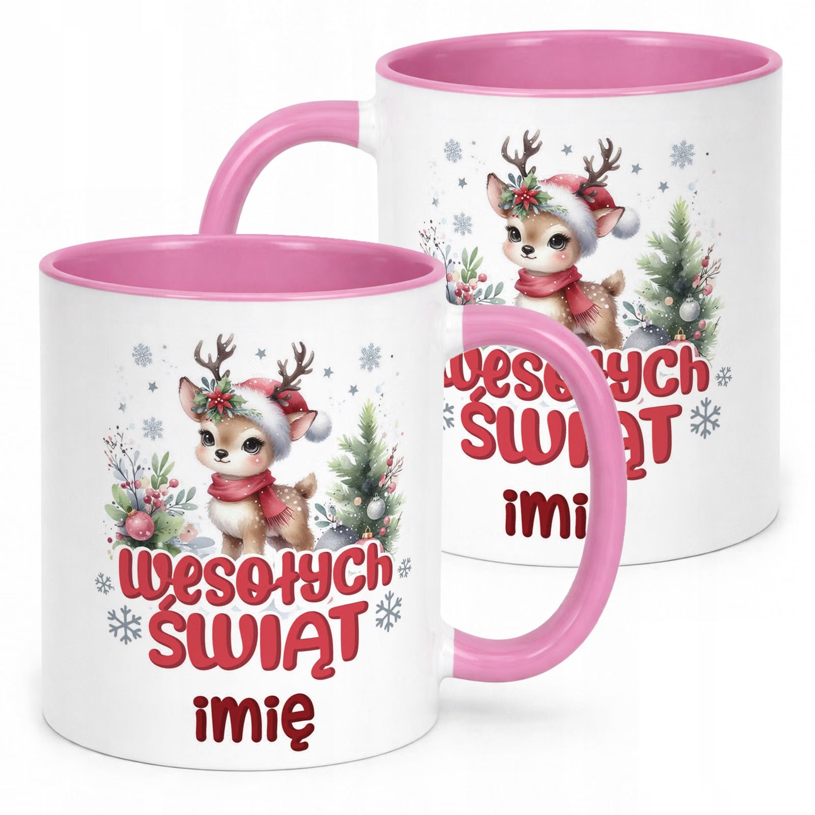 Kubek Różowy Personalizowany z Nadrukiem Boże Narodzenie Święta Prezent