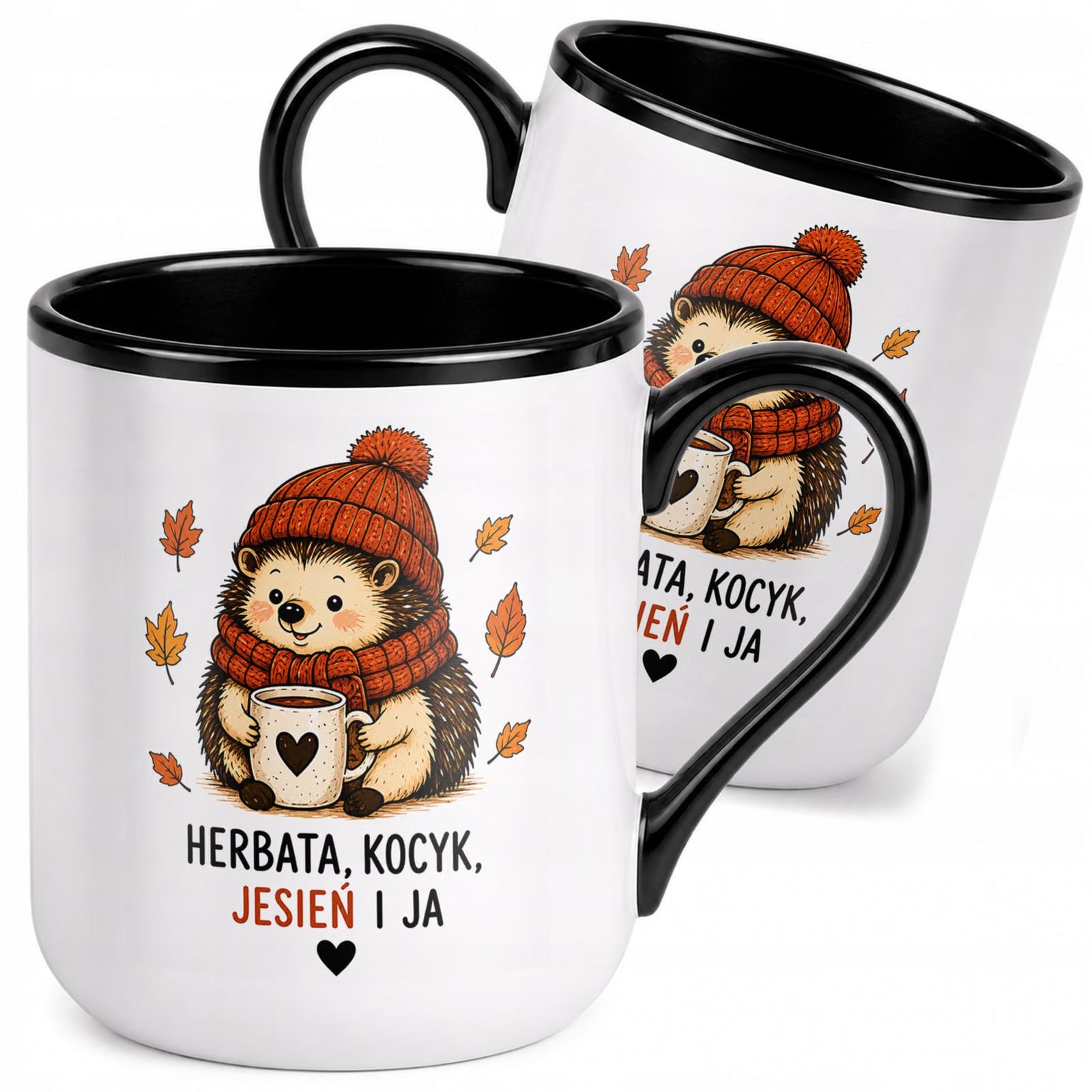 Kubek z nadrukiem Premium Czarny Jesienny Jesień Upominek Prezent