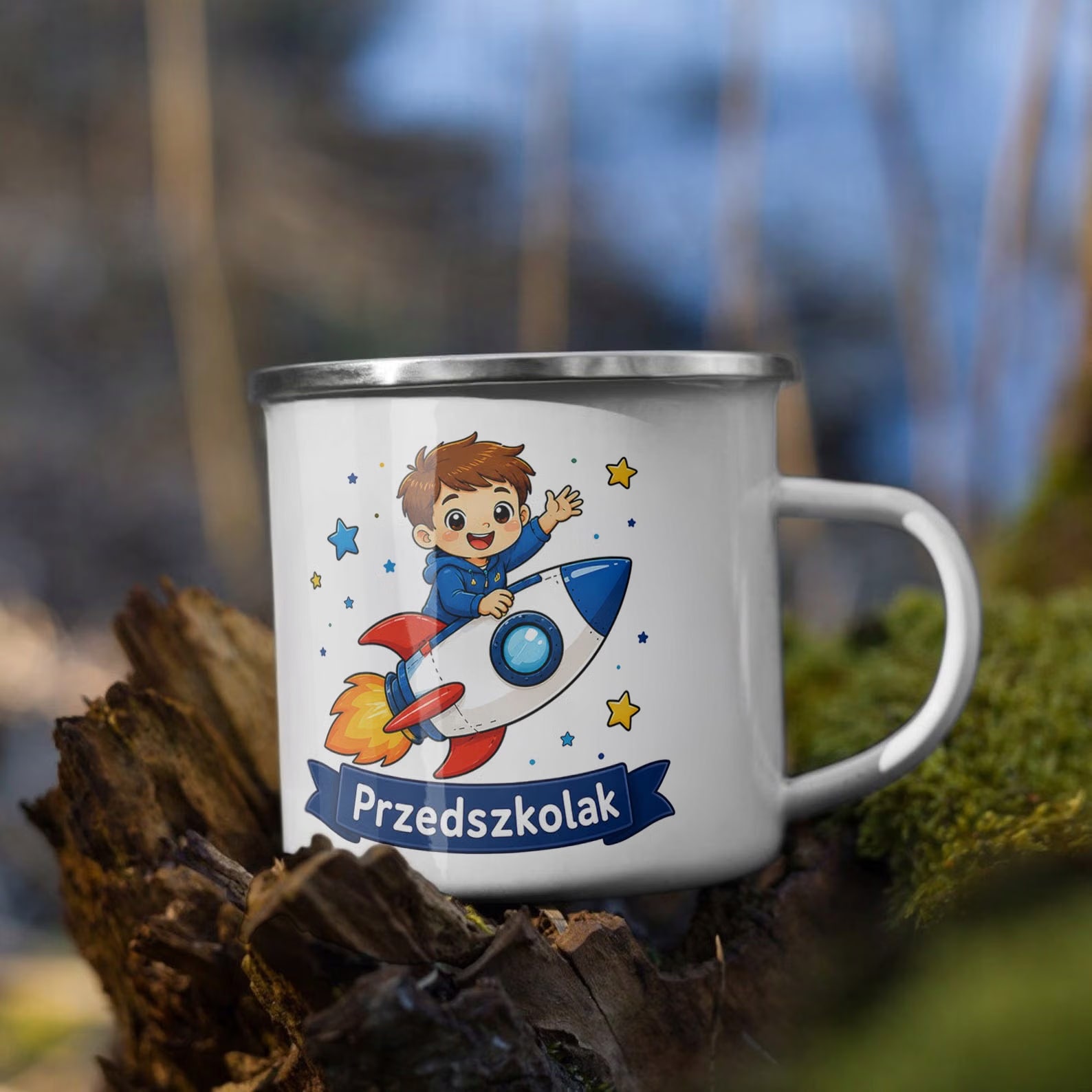 Zestaw Kubek Emaliowany Poduszka Z Nadrukiem Przedszkolak Szkoła Prezent