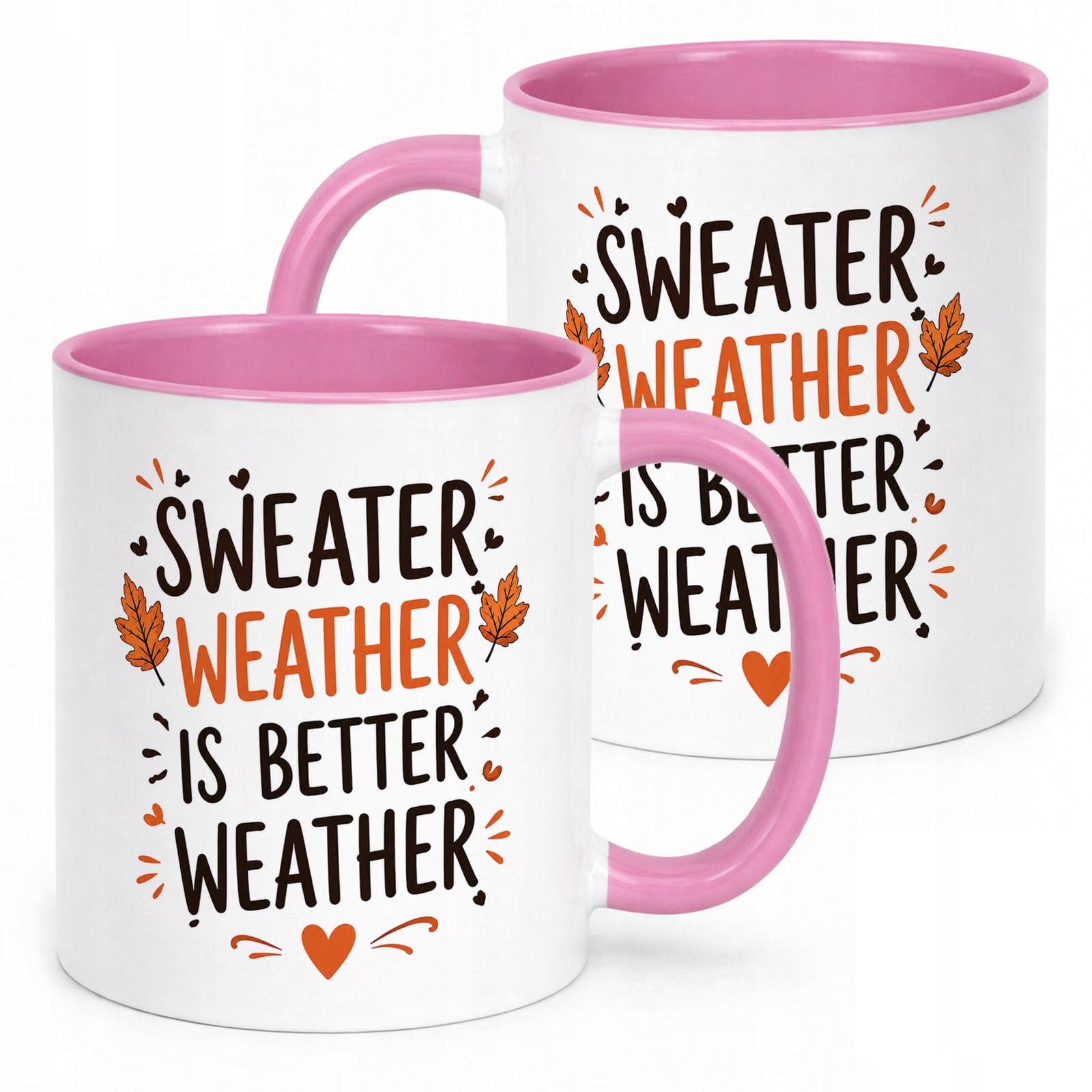 Różowy Kubek z nadrukiem Jesienny Jesień Sweater weather Prezent