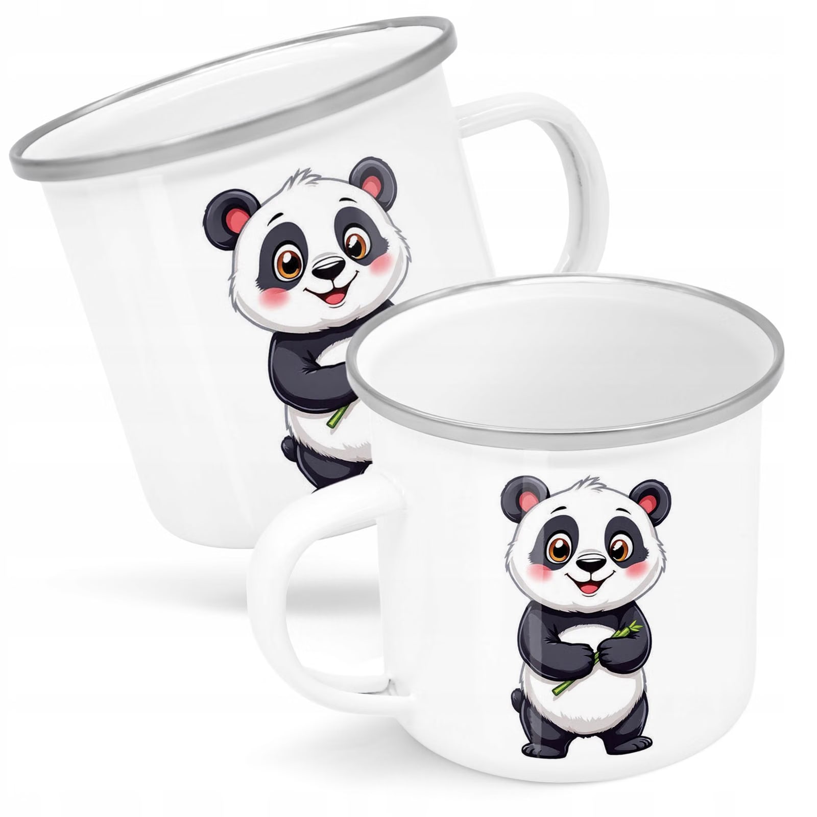 Kubek Emaliowany Panda Zwierzak Słodki Dla z Nadrukiem Biały Metalowy