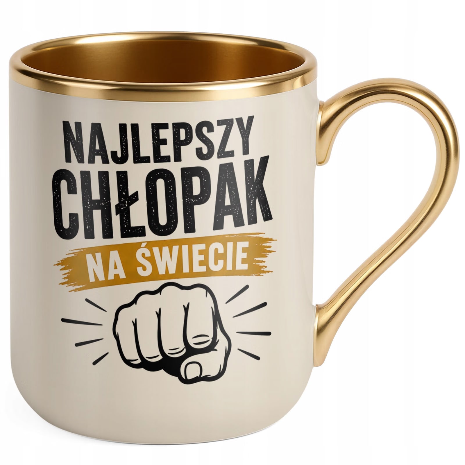 Kubek z nadrukiem Premium Złoty Ecru Dzień Chłopaka Mężczyzny Prezent