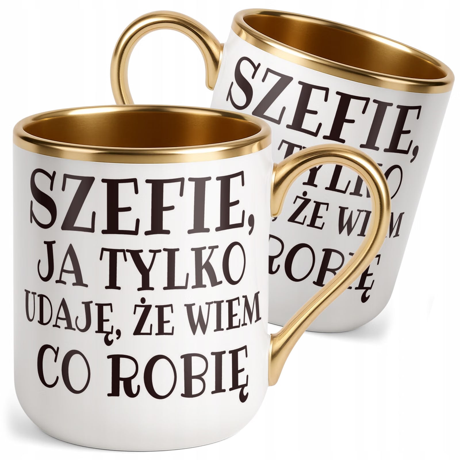 Kubek Premium Złoty Szefie Ja Tylko Udaję Śmieszny Zabawny Prezent