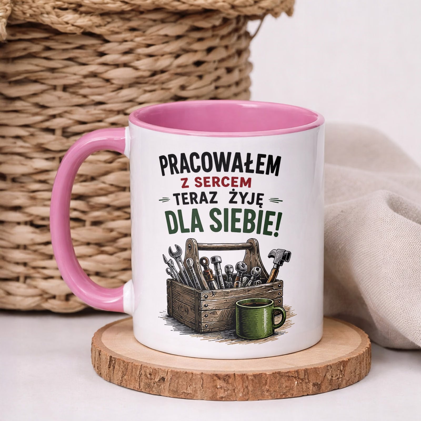 Kubek Różowy z nadrukiem Emerytura Dla Emeryta Upominek Prezent